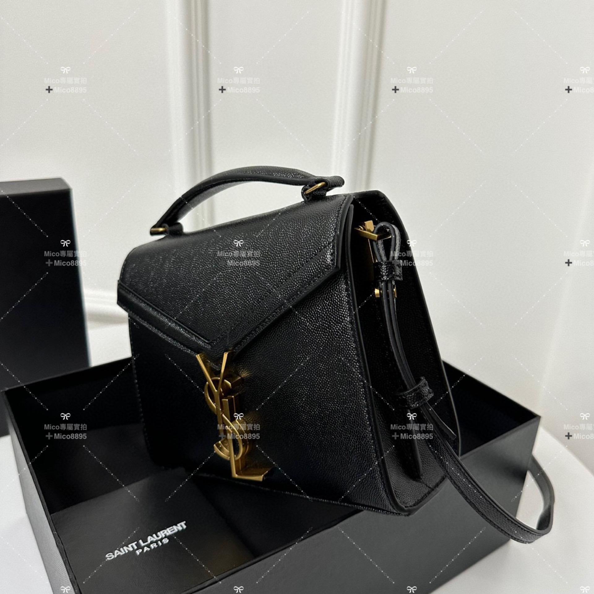 YSL Cassandra 黑色牛皮 魚子醬荔枝紋 小號/20cm