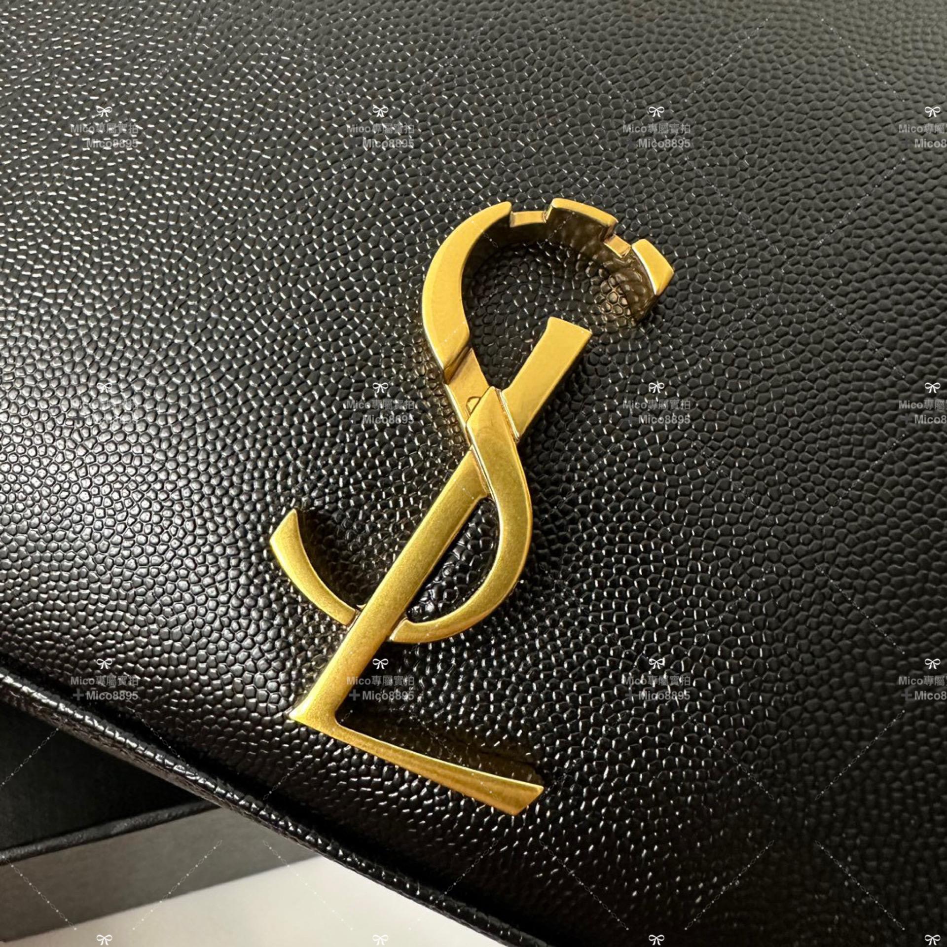 YSL Cassandra 黑色牛皮 魚子醬荔枝紋 小號/20cm