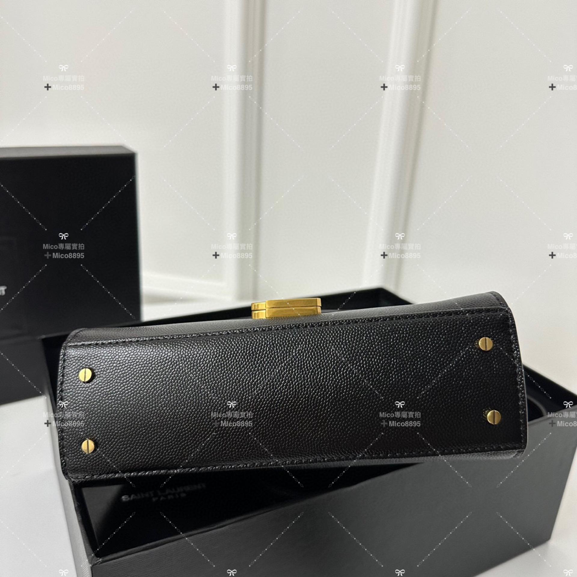 YSL Cassandra 黑色牛皮 魚子醬荔枝紋 小號/20cm