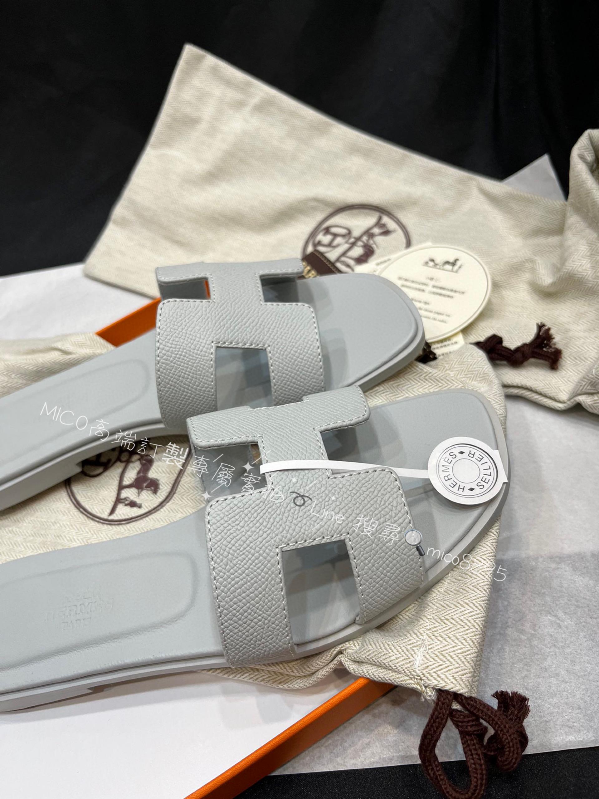 Hermes 全新23c 新色 馬卡龍掌紋皮 ep皮 H拖鞋 平底拖鞋 35-40