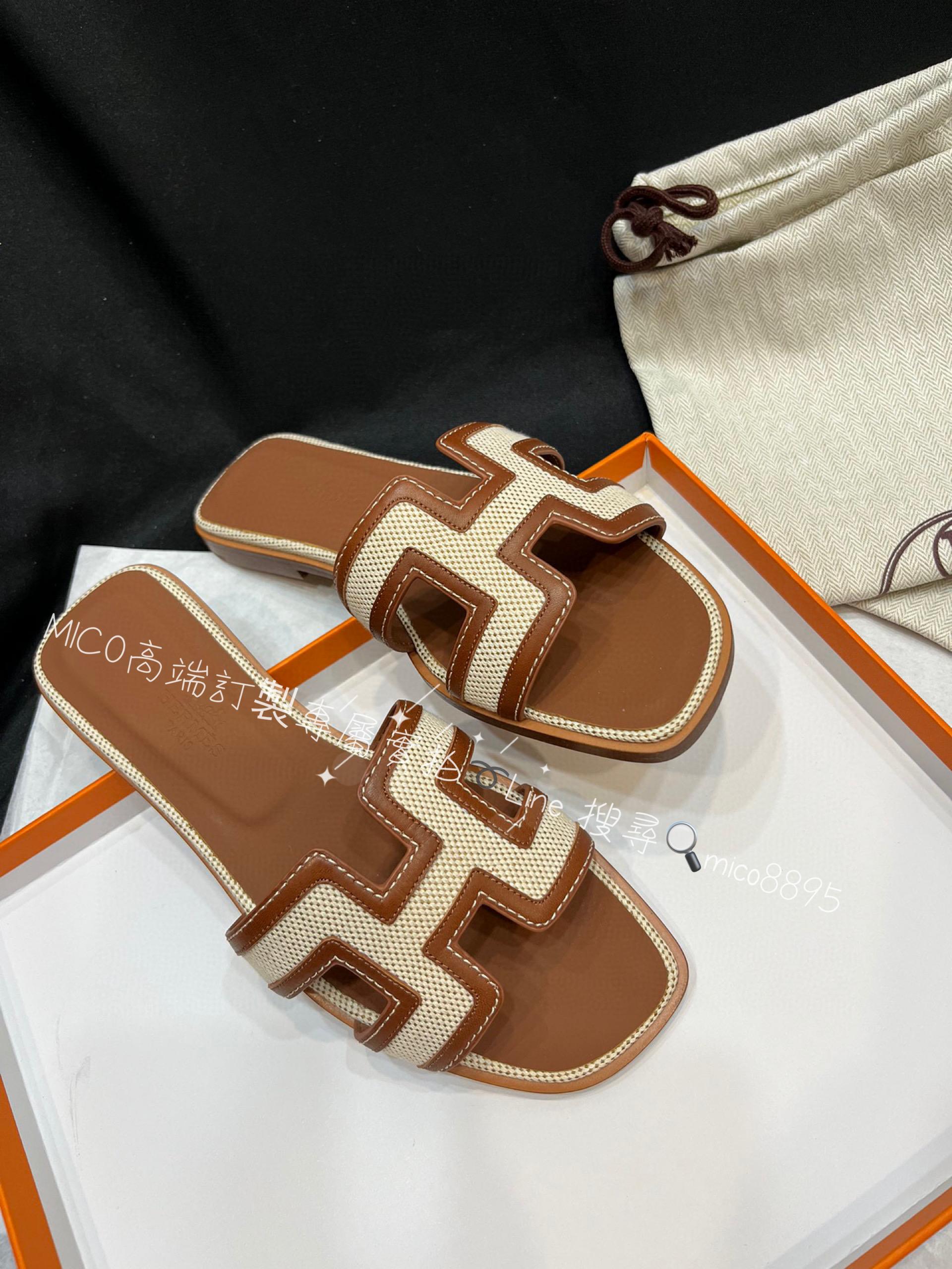 Hermes 帆布拼皮 拼色H拖鞋 35-40 （偏小一碼）