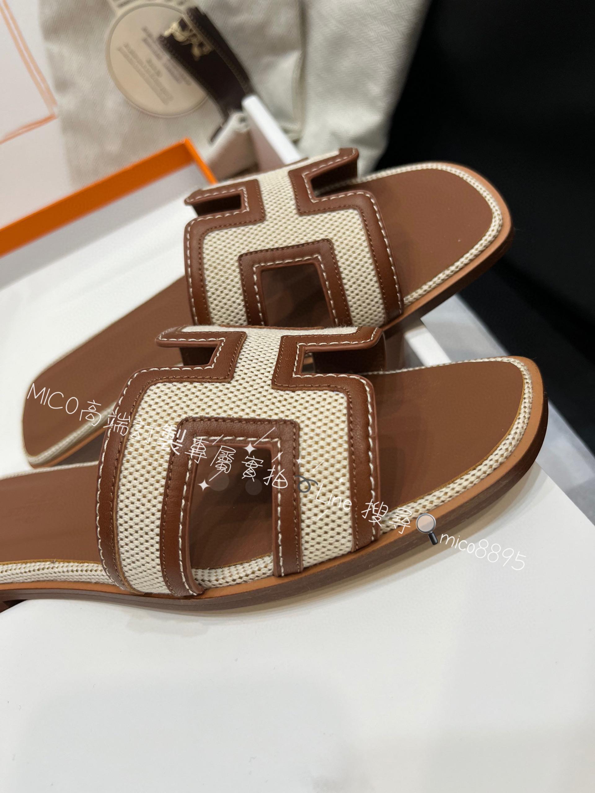 Hermes 帆布拼皮 拼色H拖鞋 35-40 （偏小一碼）