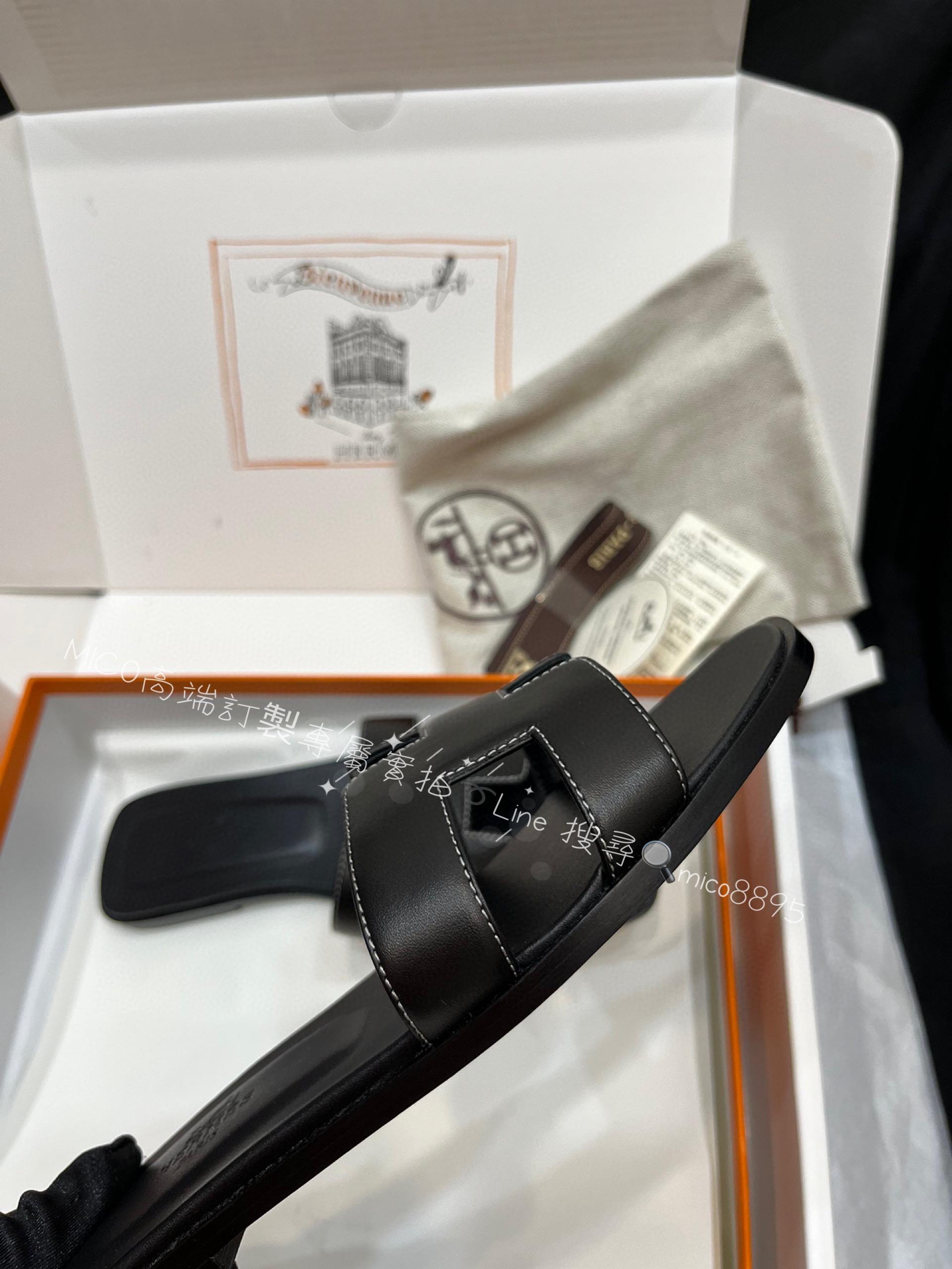 Hermes 光滑牛皮H拖鞋 SW皮革 35-40 （偏小一碼）