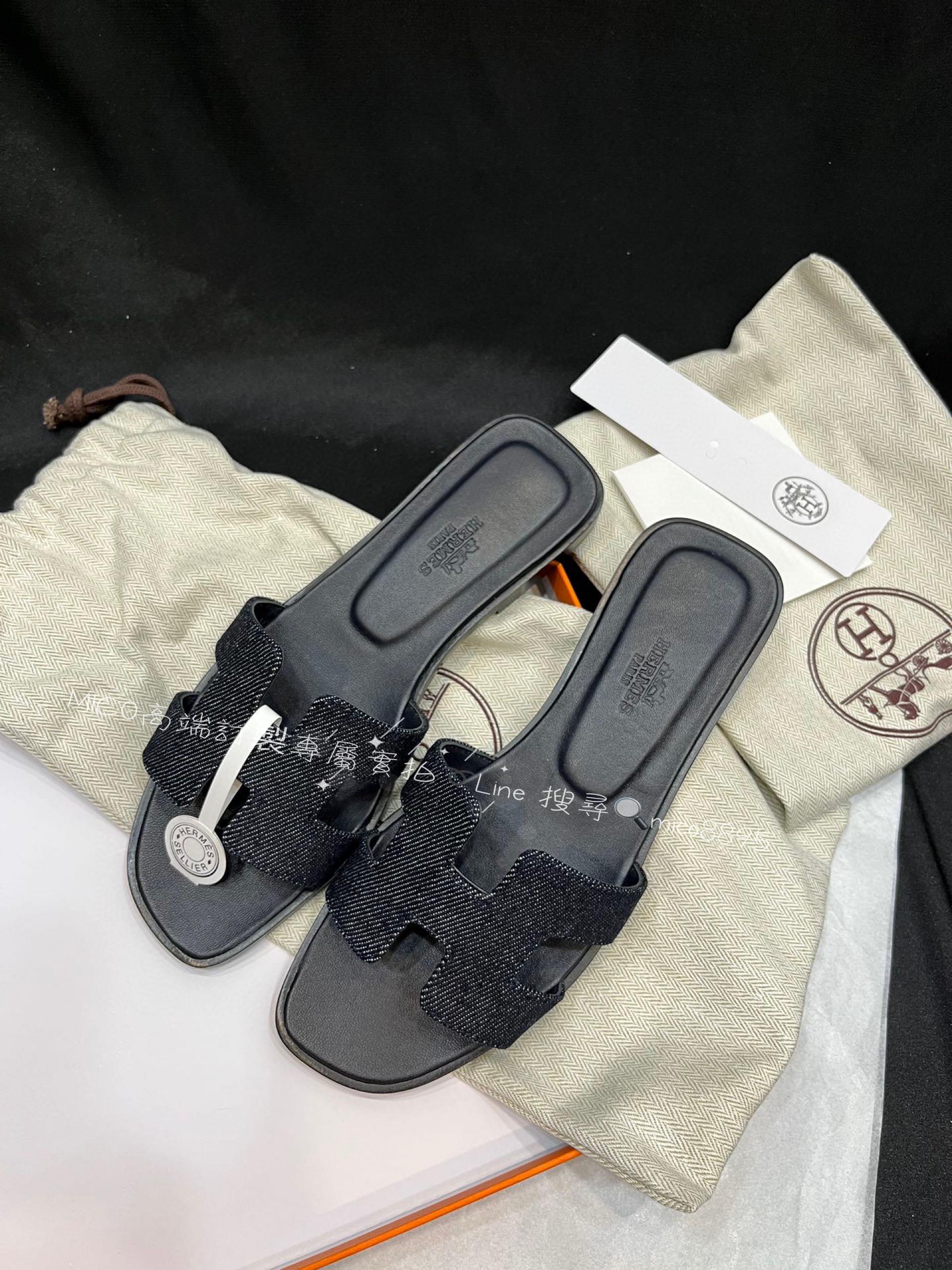 Hermes 23新款 牛仔丹寧H拖鞋 SW皮革 35-40 （偏小一碼）