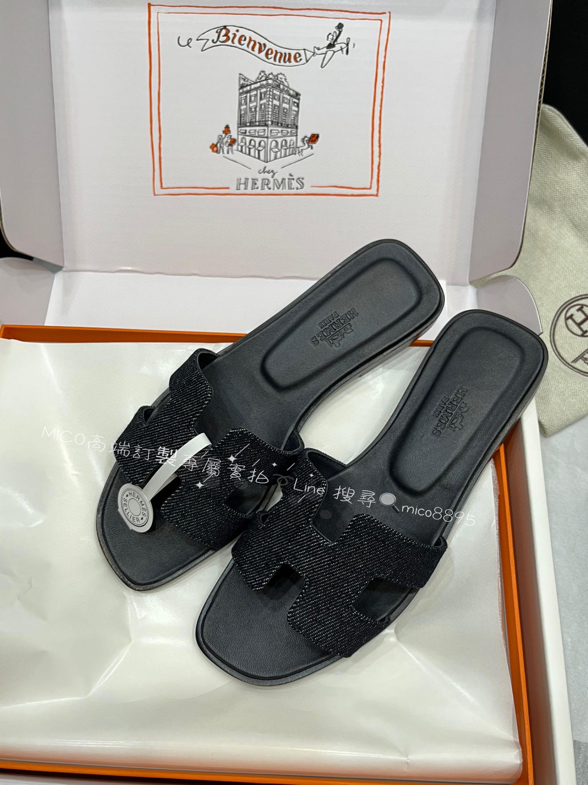 Hermes 23新款 牛仔丹寧H拖鞋 SW皮革 35-40 （偏小一碼）