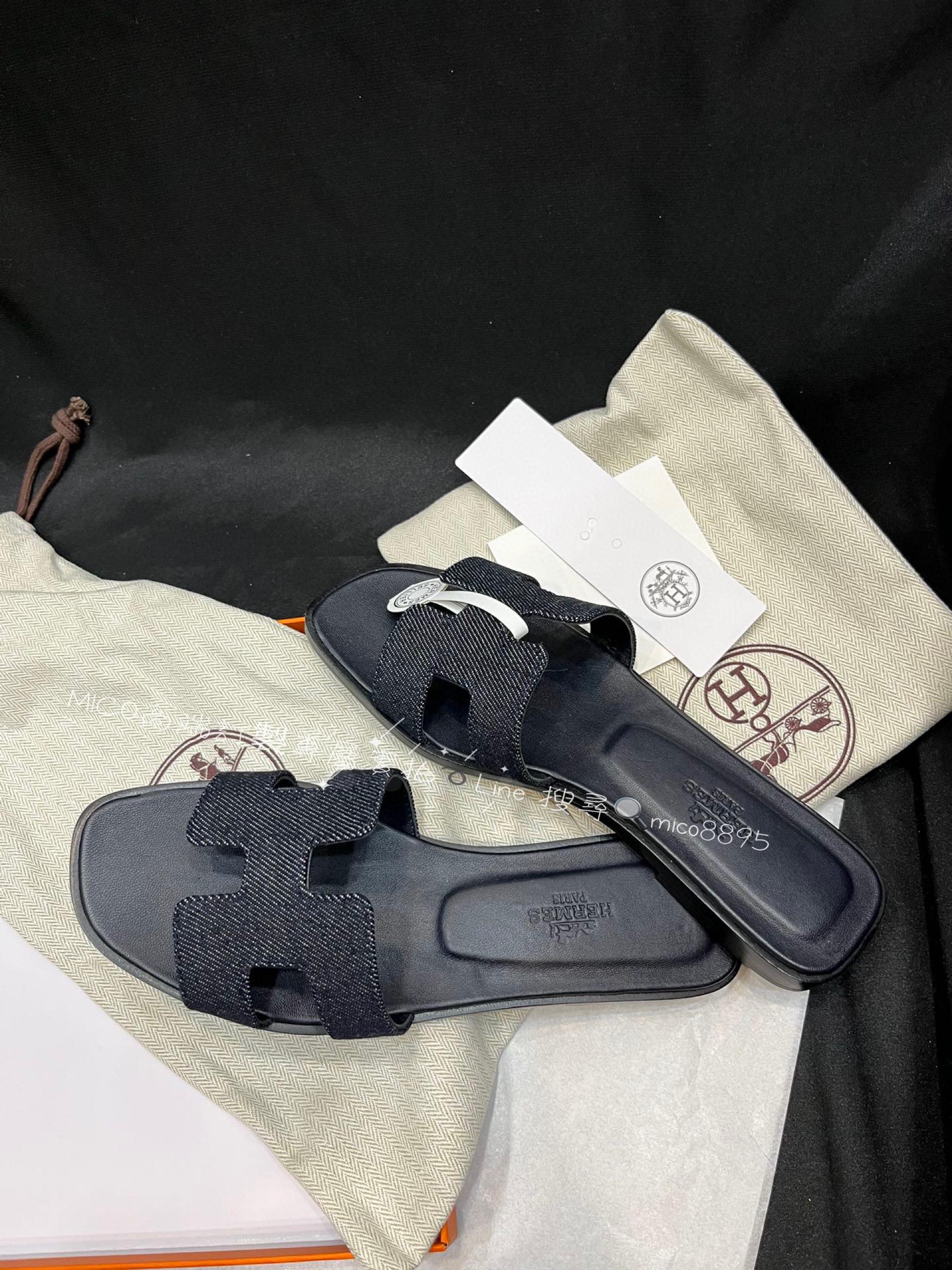 Hermes 23新款 牛仔丹寧H拖鞋 SW皮革 35-40 （偏小一碼）