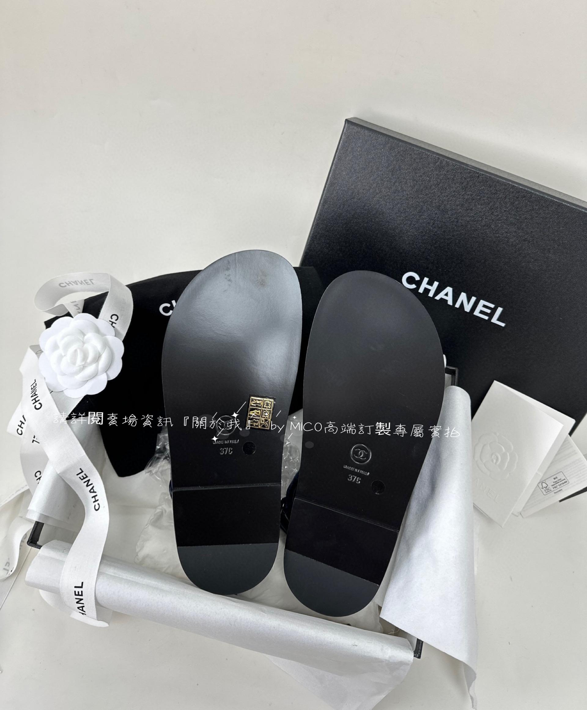 CHANEL 珍珠扣 絲絨牛仔魔術貼沙灘涼鞋 拖鞋 35-40