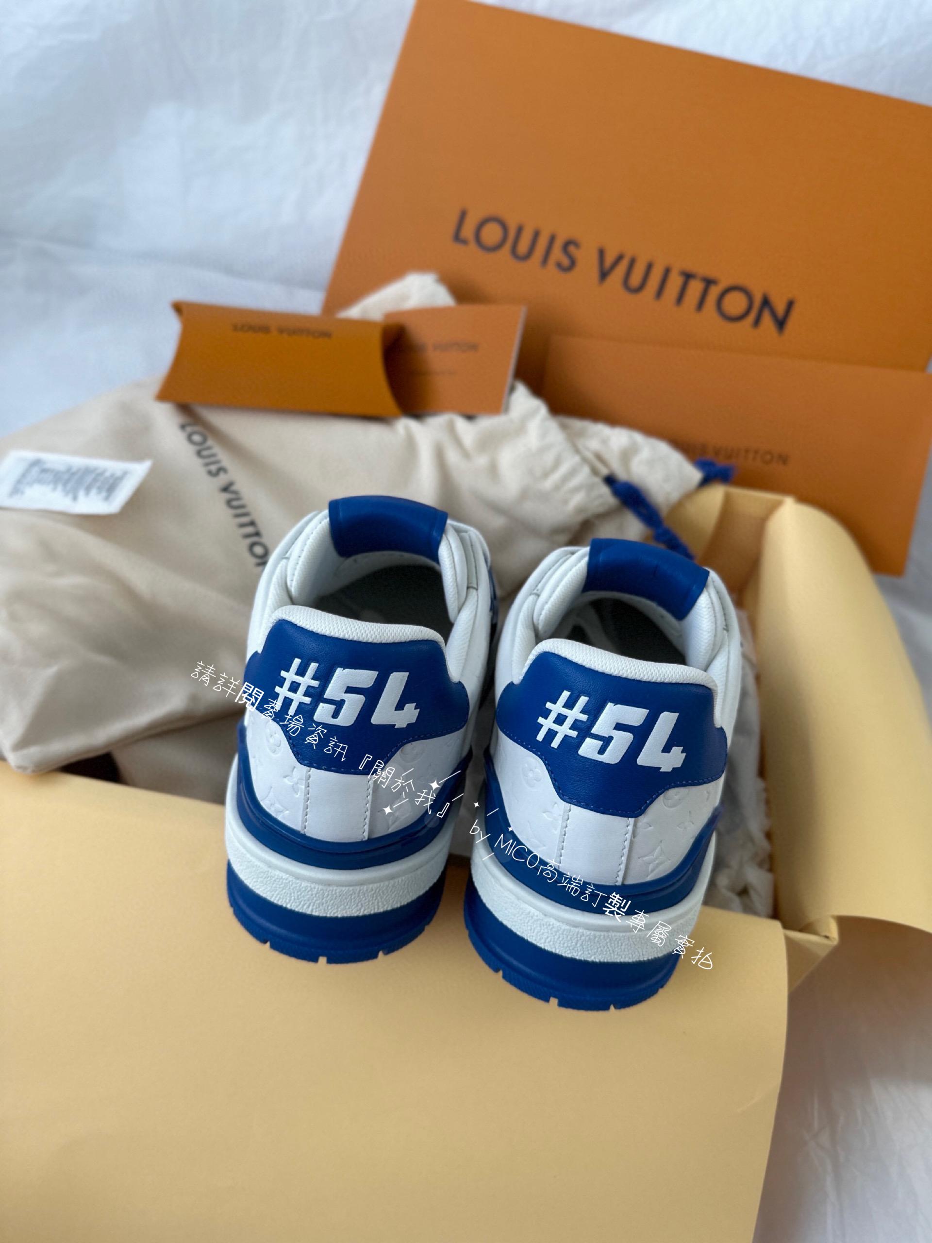 LV 皮革藍壓紋老花 traine系列休閒運動鞋 size 女35-41  男38-45