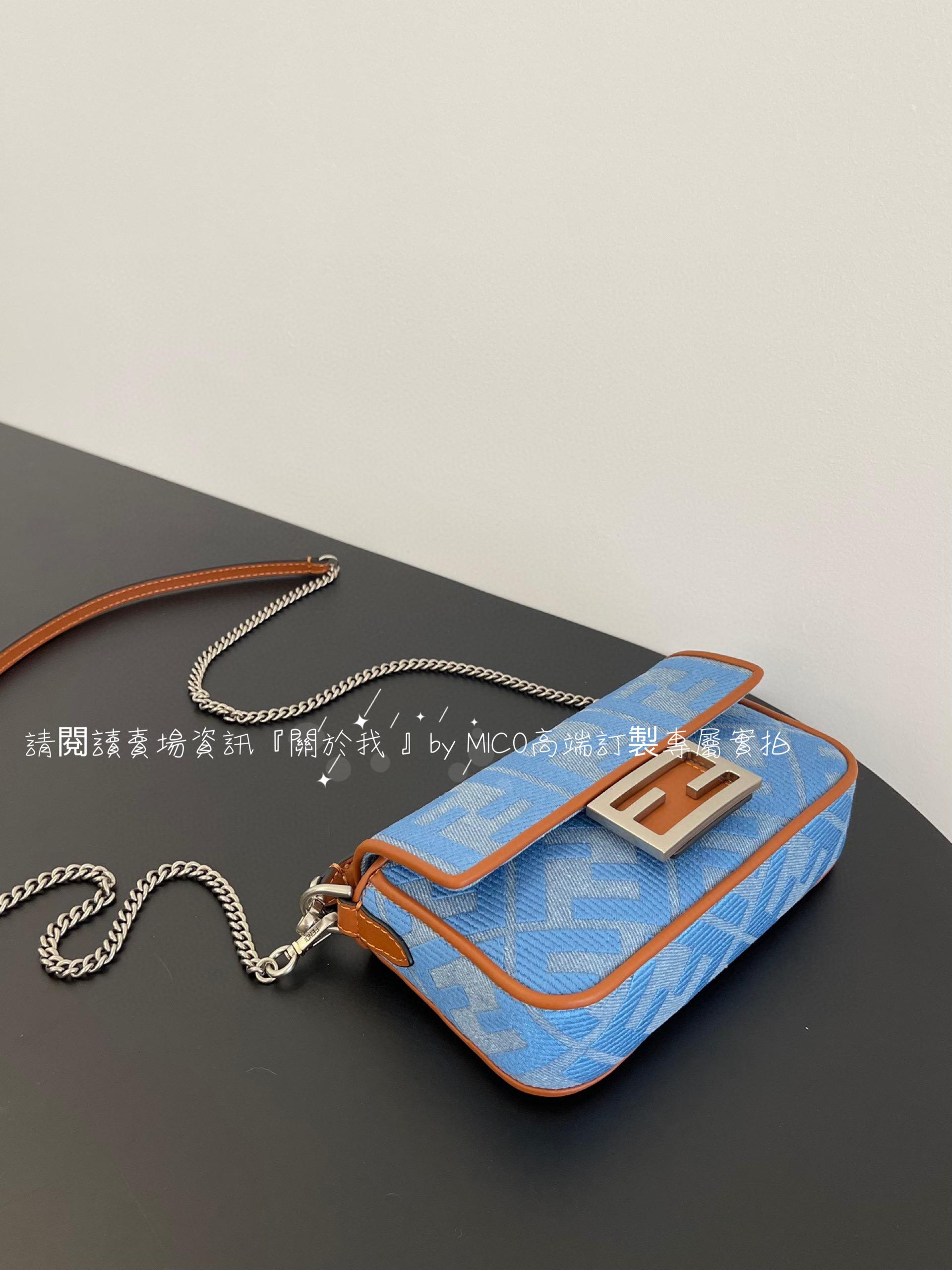 Fendi 牛仔刺繡迷你法棍包 Baguette 丹寧款法棍包 18cm 迷你款