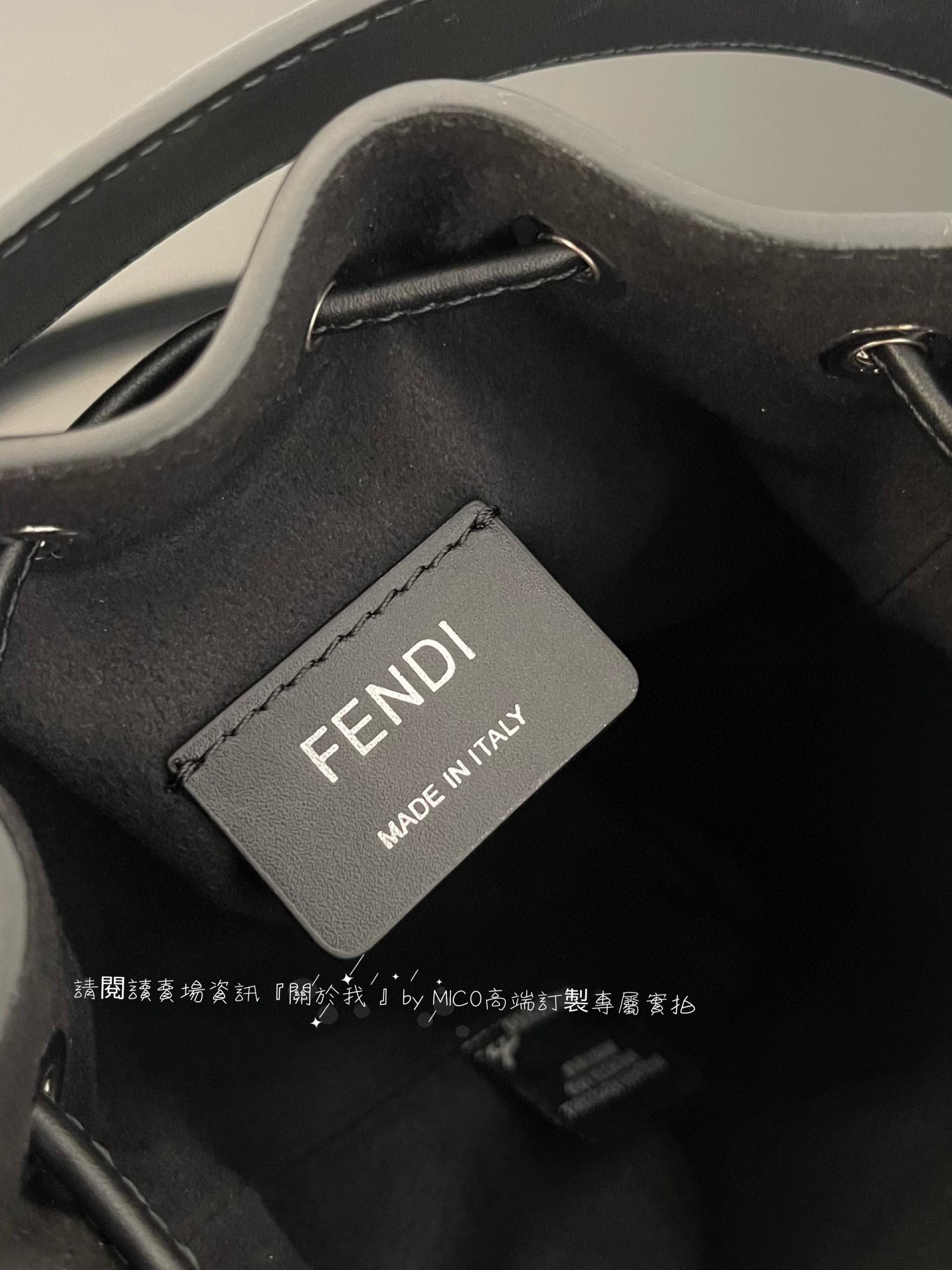 Fendi 新款 限量黑白拼色字母水桶包 12x18x10cm