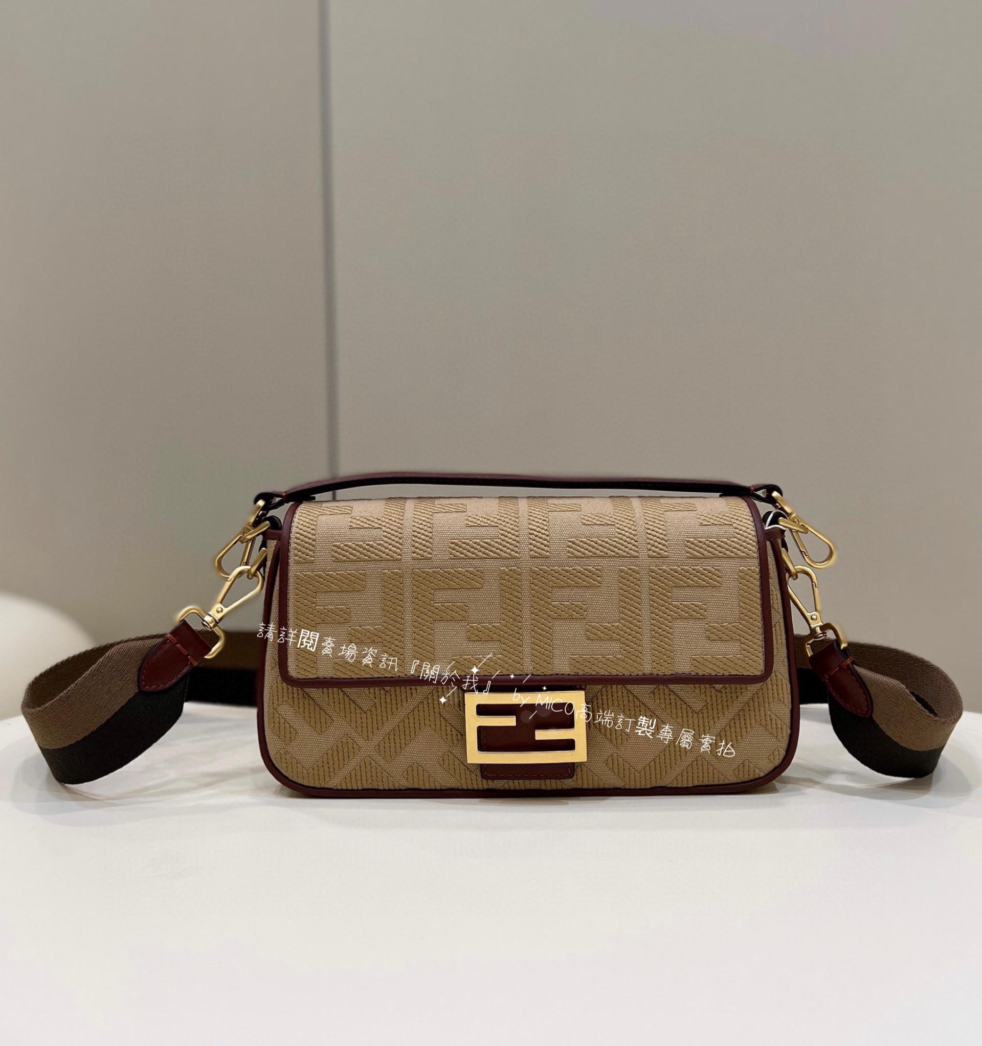 FENDI 經典 Baguette 法棍包 立體刺繡 杏色 27cm