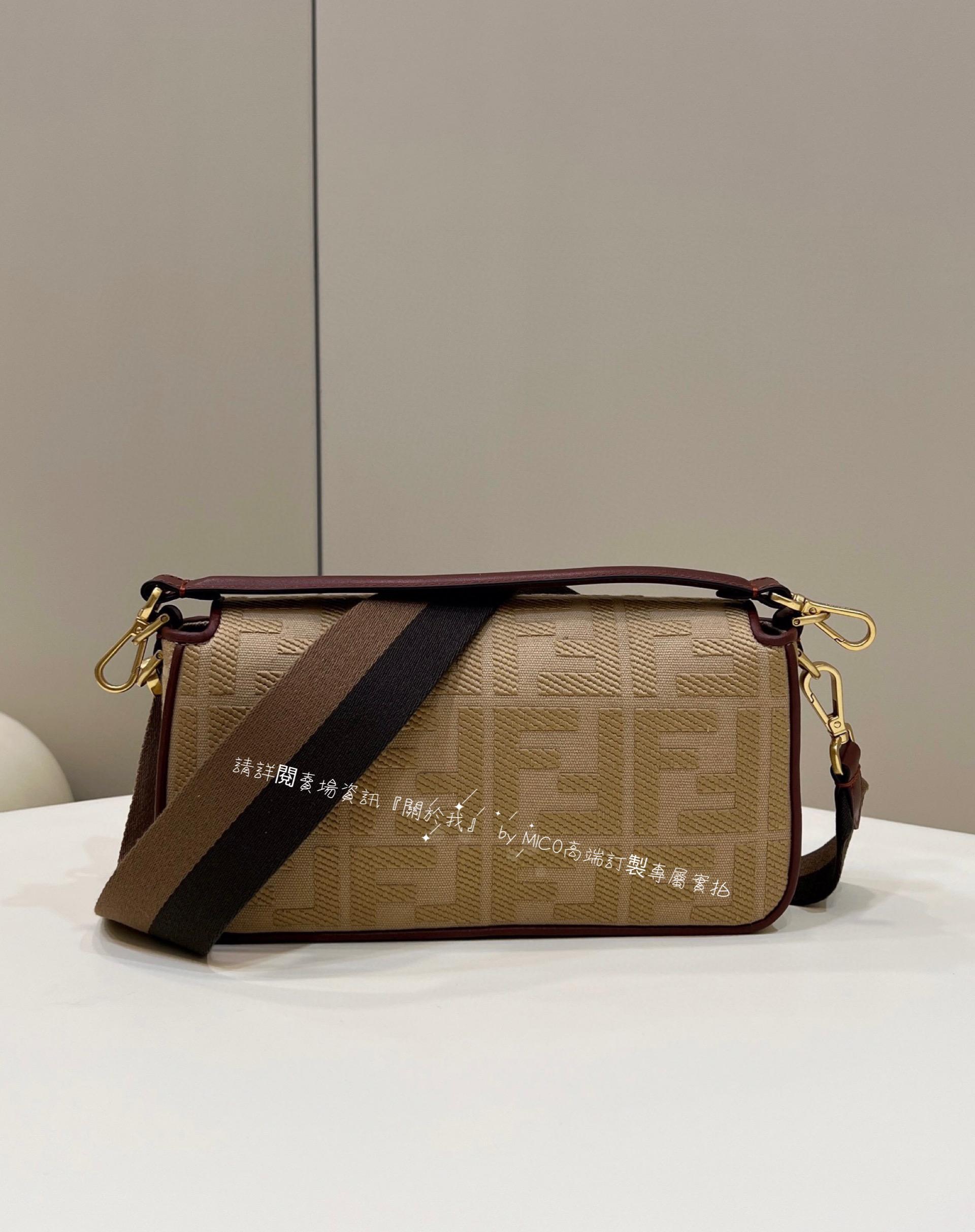 FENDI 經典 Baguette 法棍包 立體刺繡 杏色 27cm