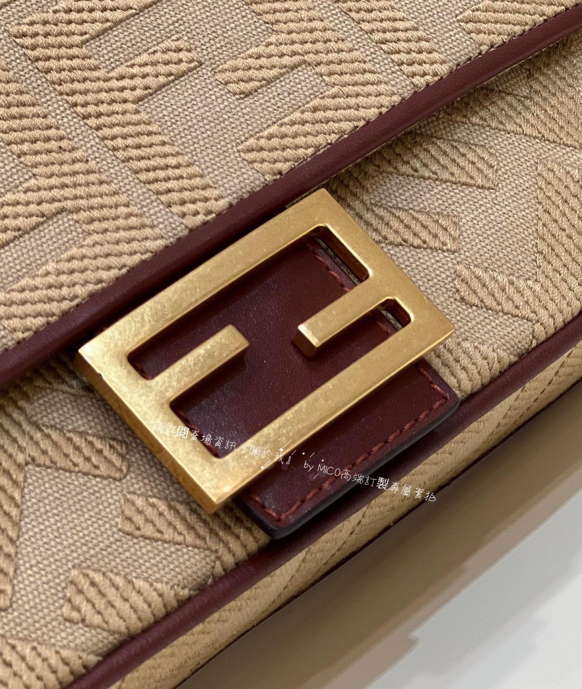 FENDI 經典 Baguette 法棍包 立體刺繡 杏色 27cm