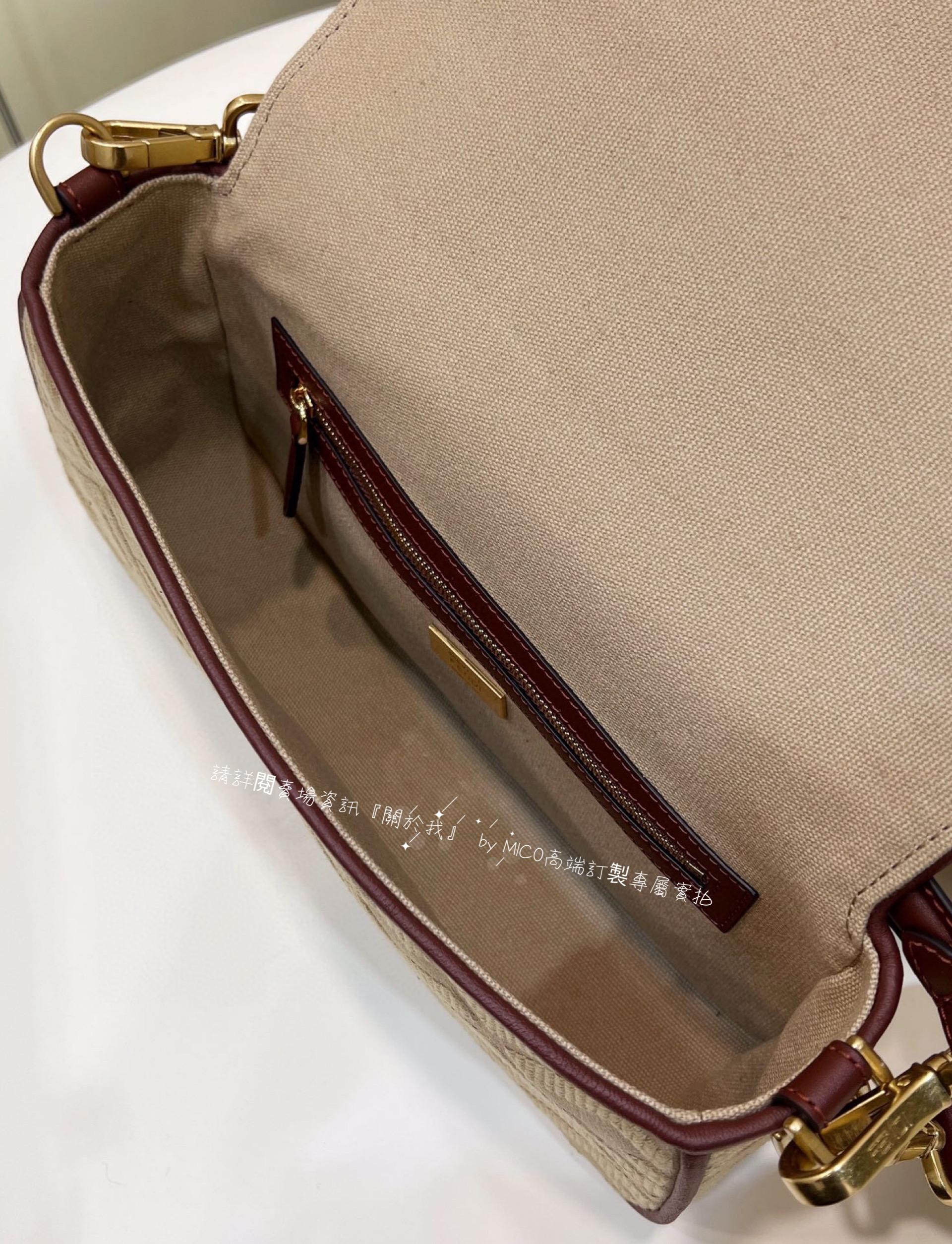 FENDI 經典 Baguette 法棍包 立體刺繡 杏色 27cm