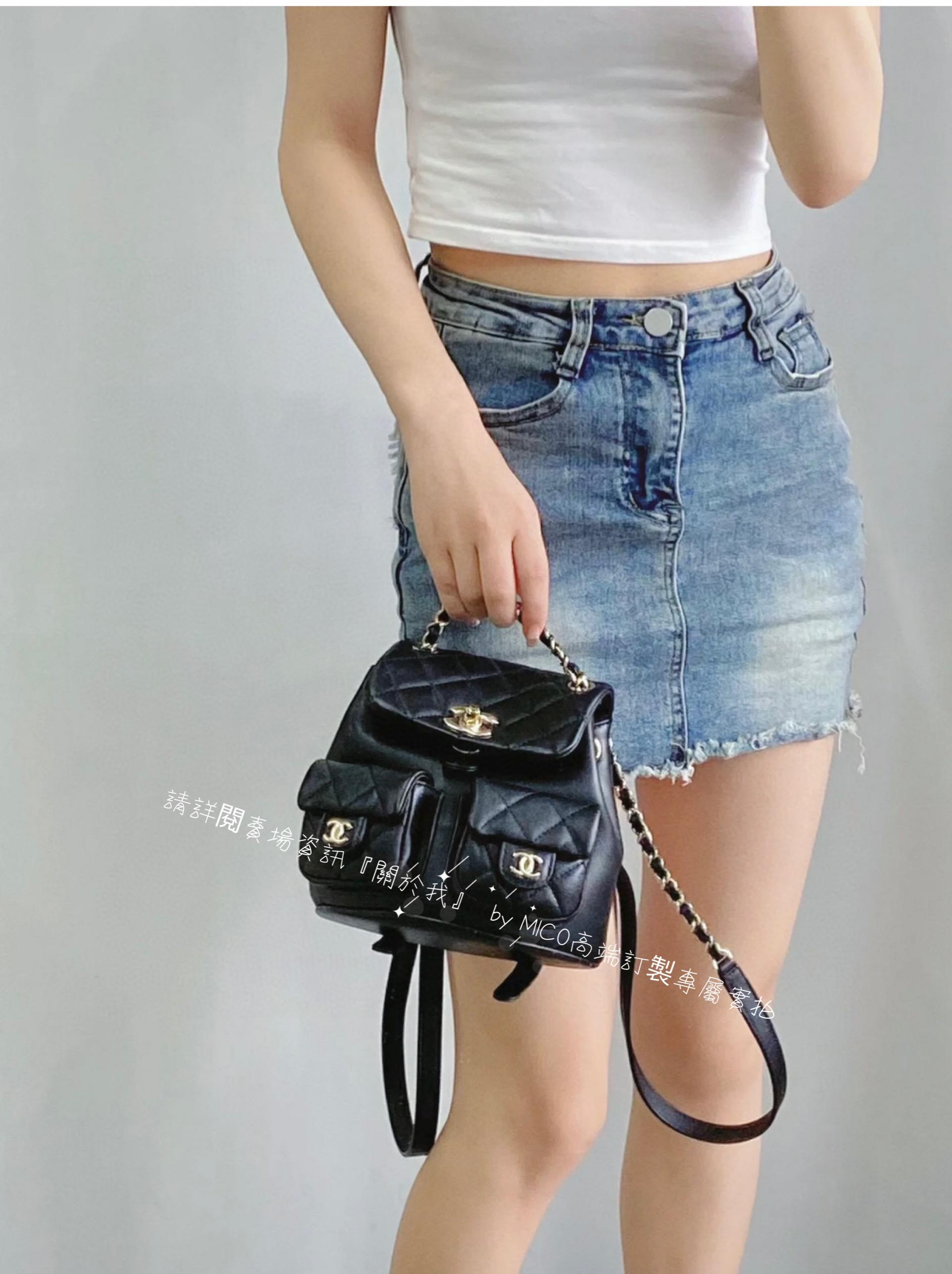 CHANEL 雙口袋青蛙背包黑色♥小號 牛皮/淡金釦 17.5cm