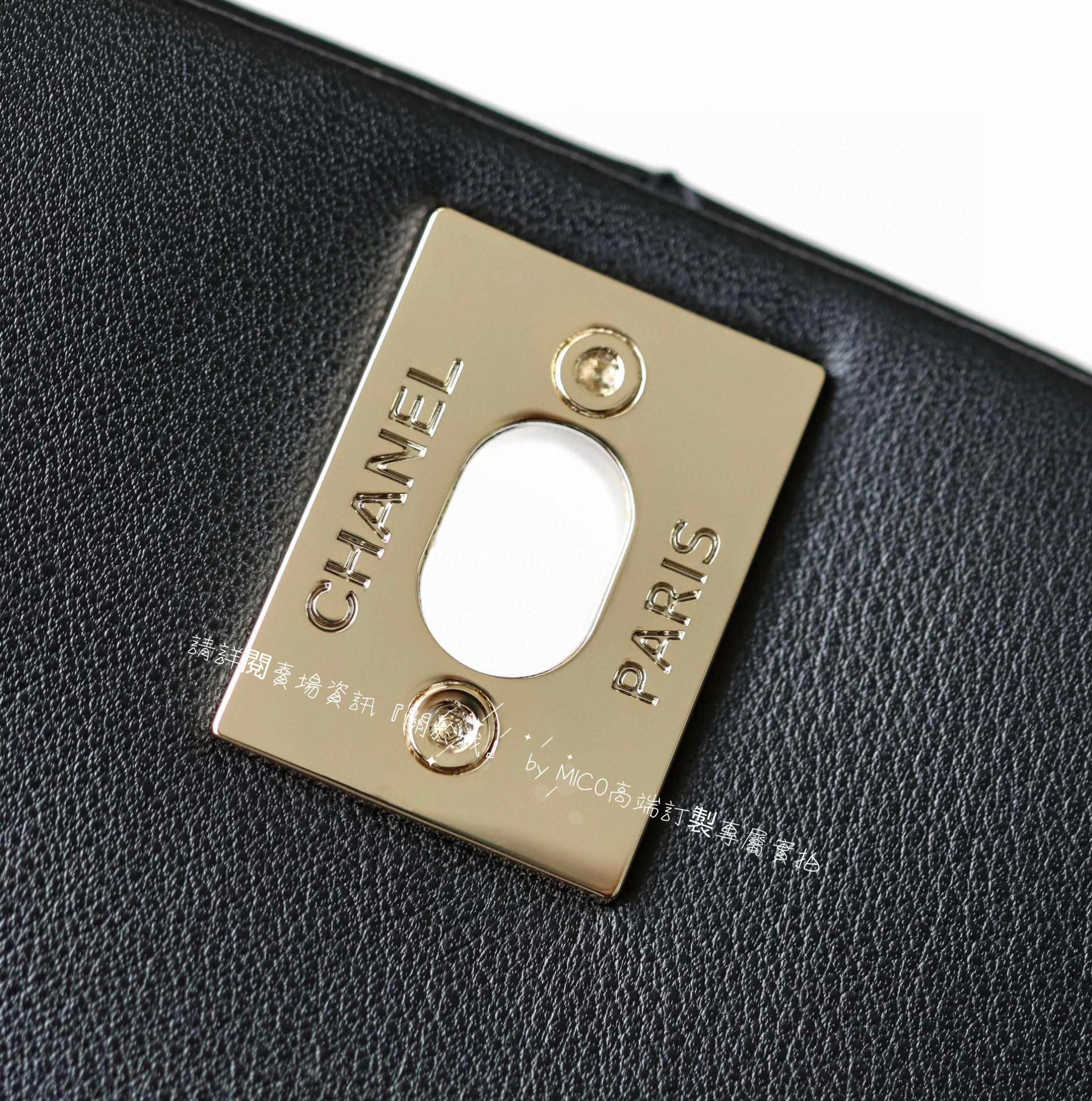 CHANEL 雙口袋青蛙背包黑色♥小號 牛皮/淡金釦 17.5cm