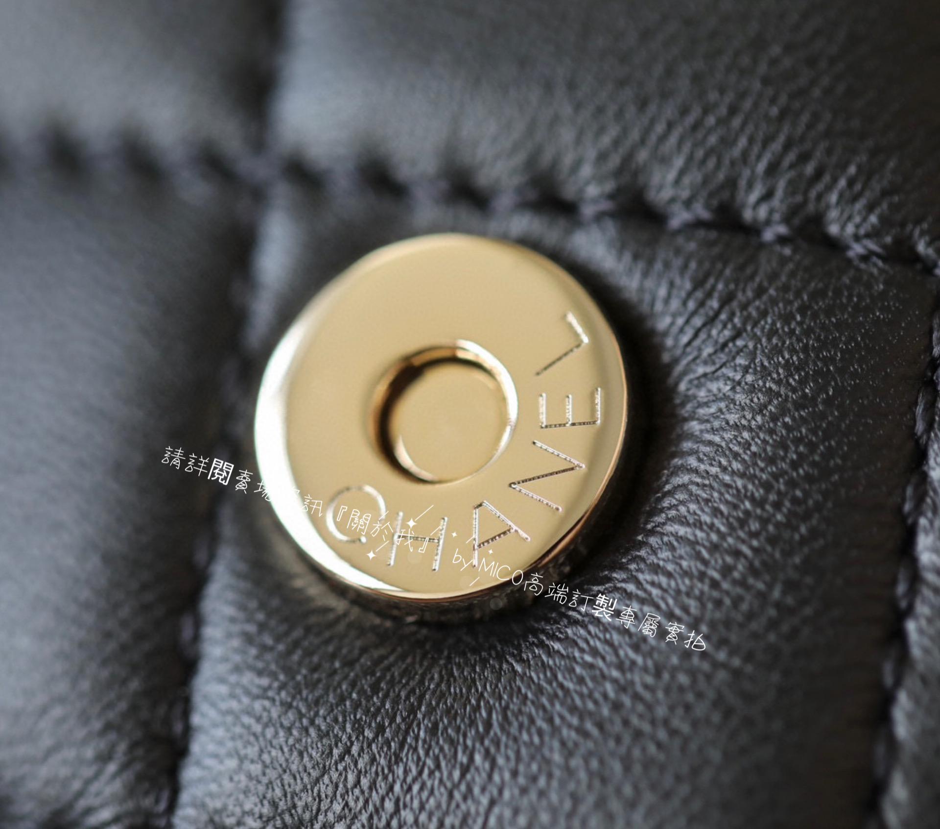 CHANEL 雙口袋青蛙背包黑色♥小號 牛皮/淡金釦 17.5cm