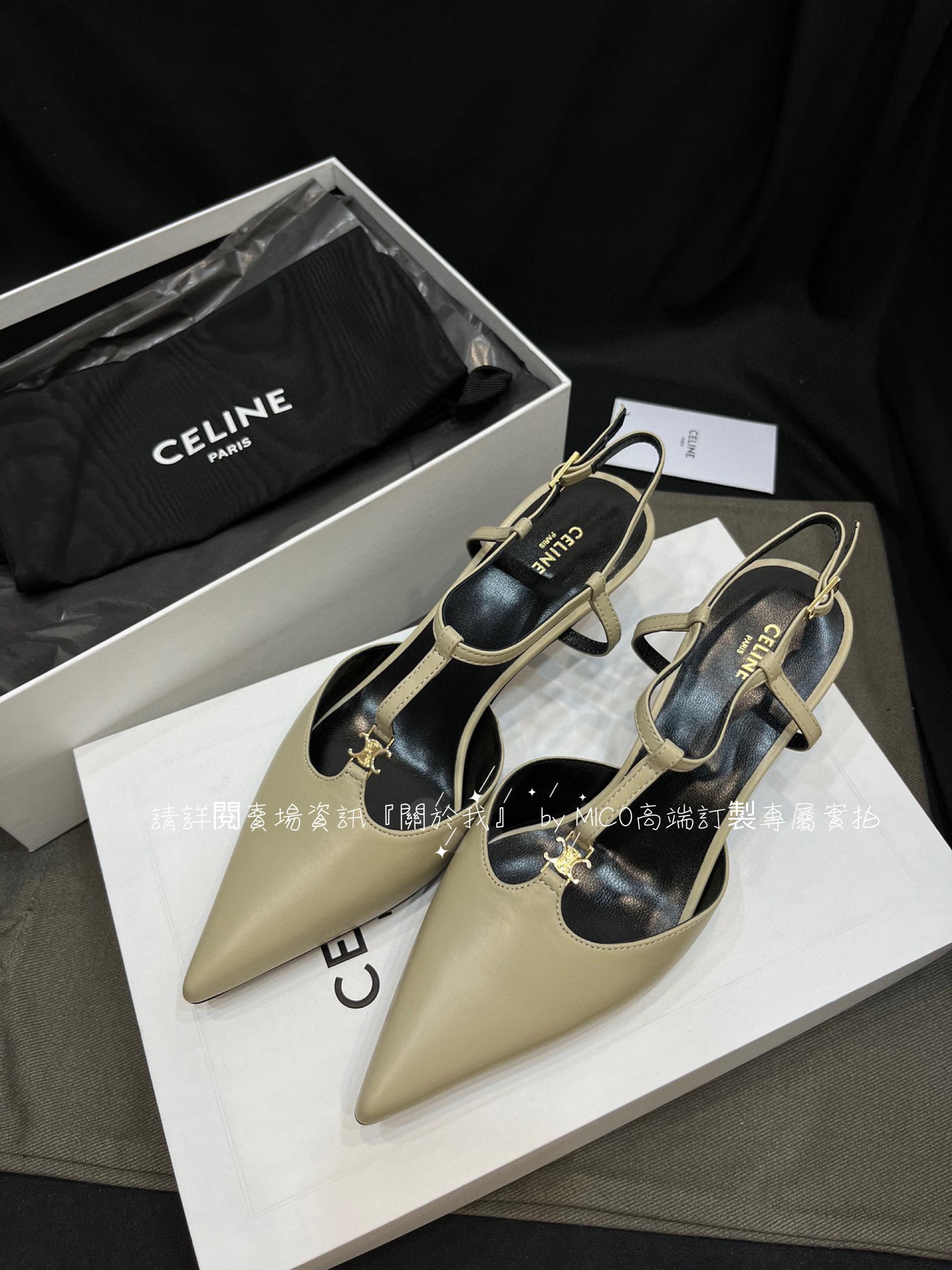 Celine／復古尖頭小貓跟 低跟鞋/跟鞋 35-40 （三個色；黑/酒紅/卡其灰）