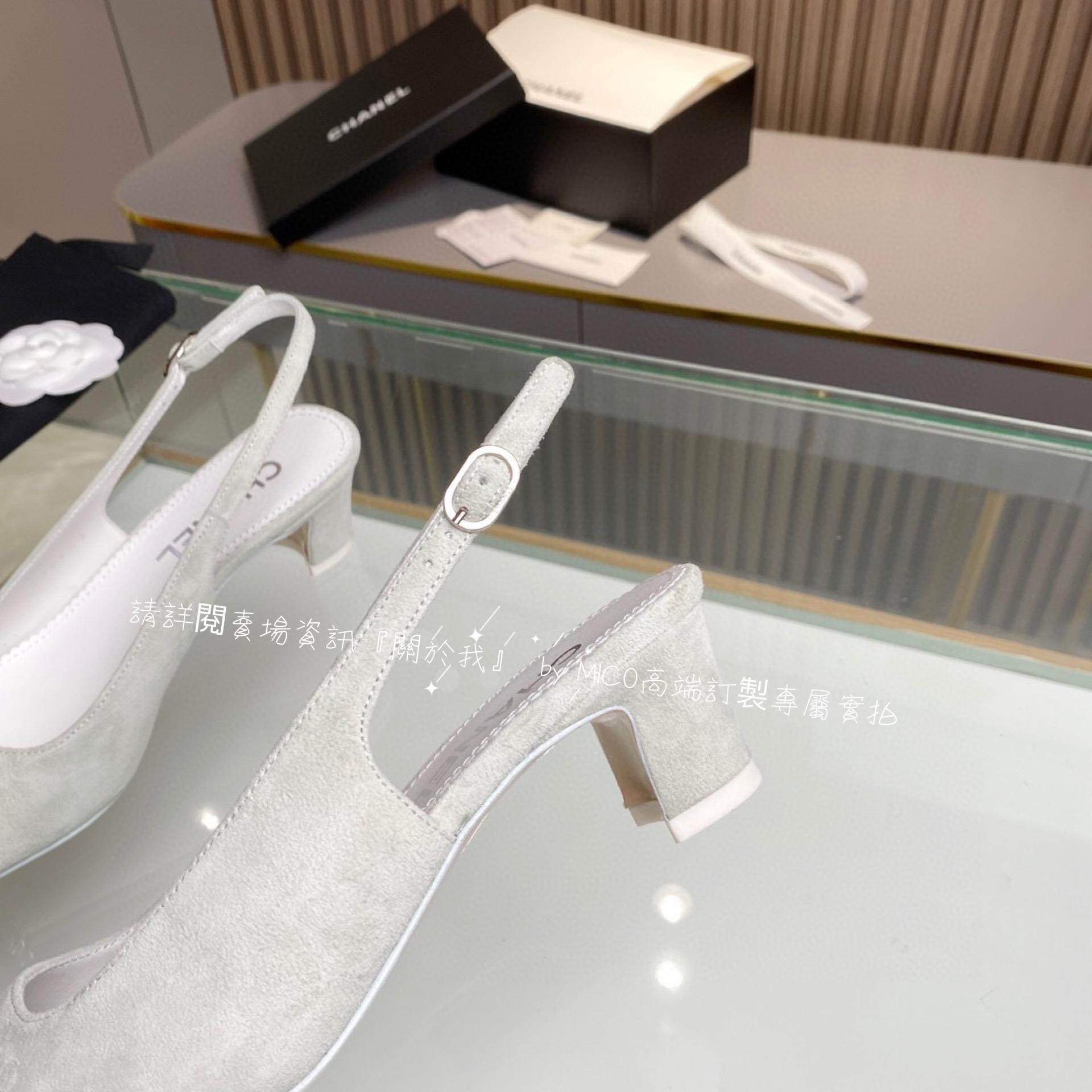 CHANEL 23p 麂皮款 異材質拼接Slingback 繫帶尖頭低跟鞋 5.5cm 35-39（可訂40）