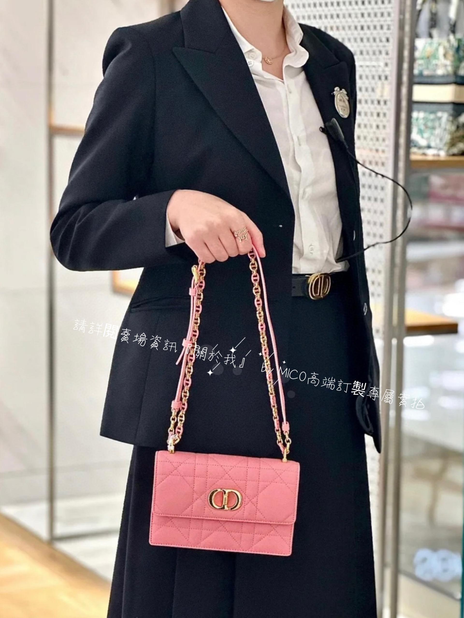 Dior 迪奧 miss caro 粉色綿羊皮 真皮 迷你鏈條包 WOC發財包 19cm