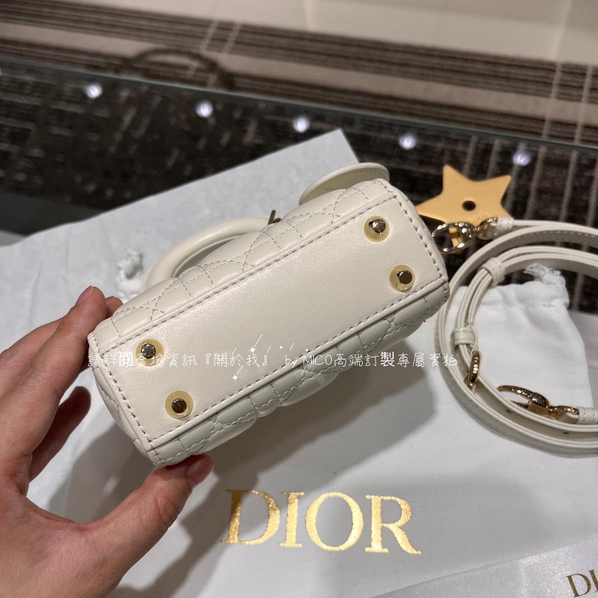 Dior 迪奧 超迷你黛妃包 白色/淡金釦 Cannage 藤格紋圖案 羊皮 尺寸 12*10.5*5cm 無法放手機