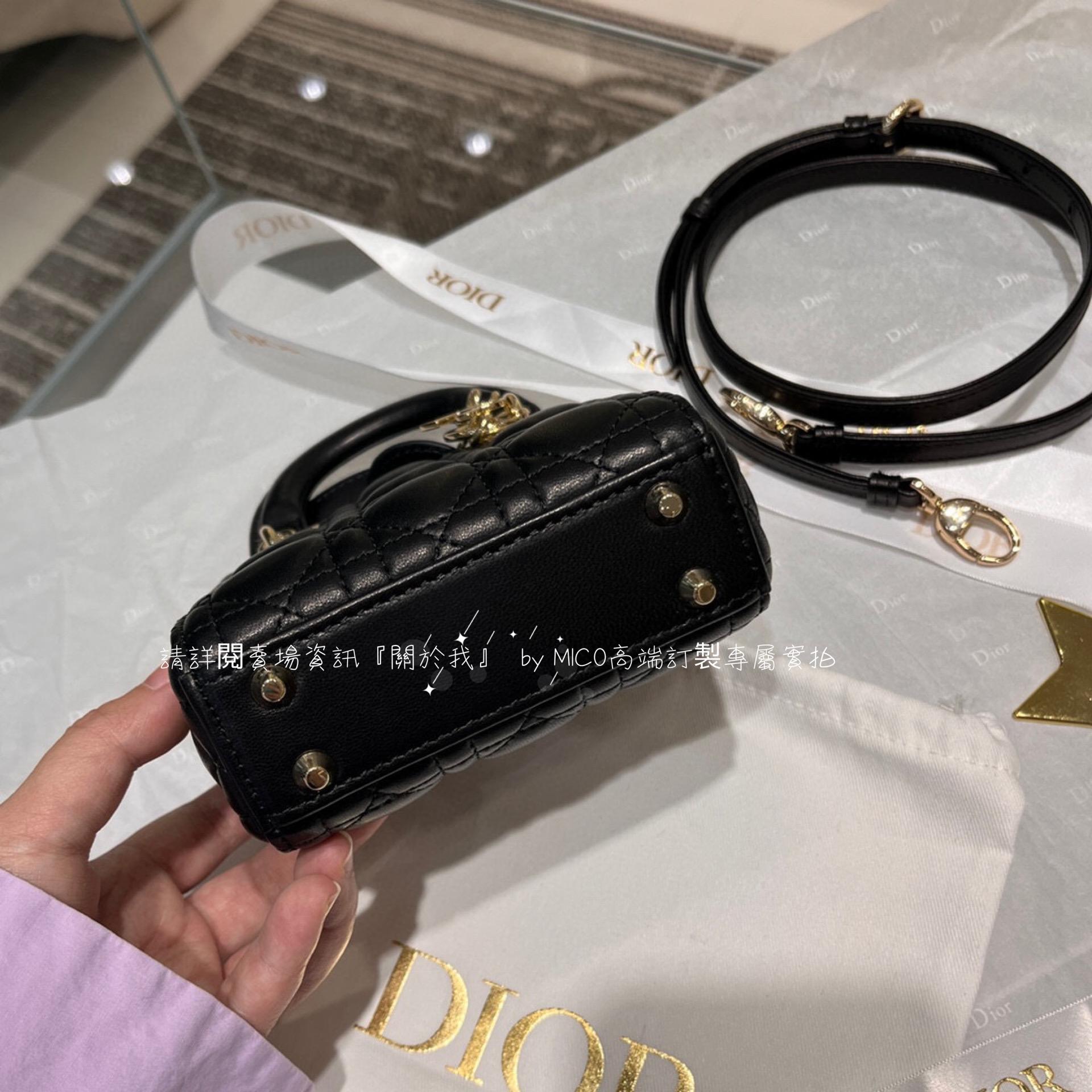 Dior 迪奧 超迷你黛妃包 黑色/淡金釦 Cannage藤格紋圖案 羊皮 尺寸 12*10.5*5cm 無法放手機