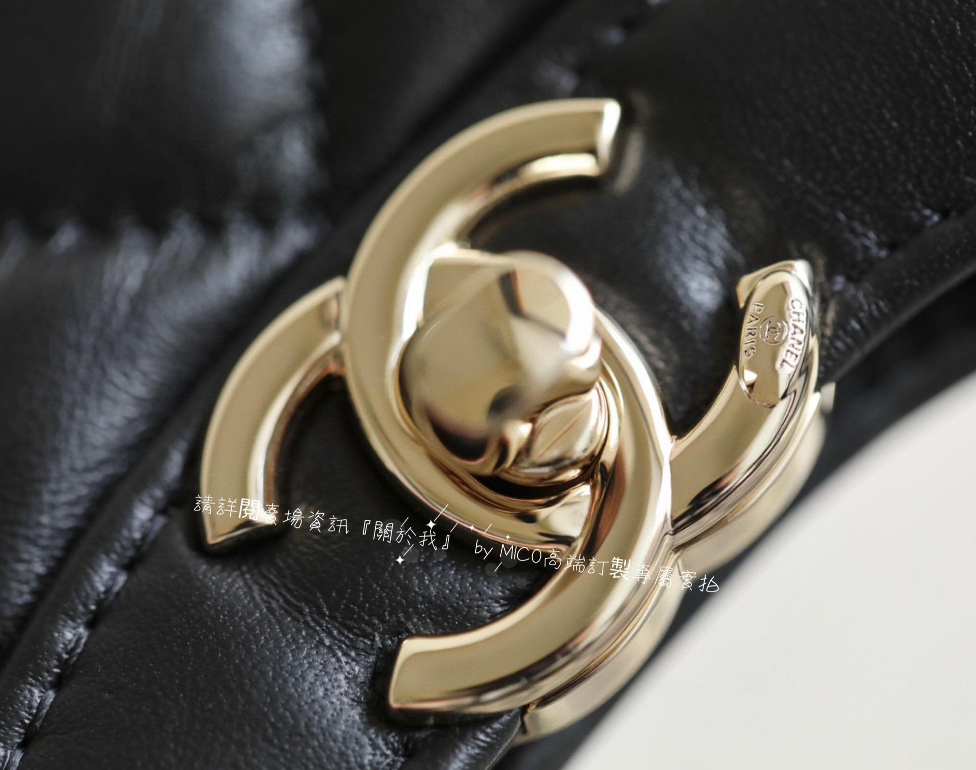 CHANEL 𝟮𝟯𝗔手工坊 迷你𝟥𝟣𝖡𝖺𝗀購物袋 黑色 小牛皮 22cm