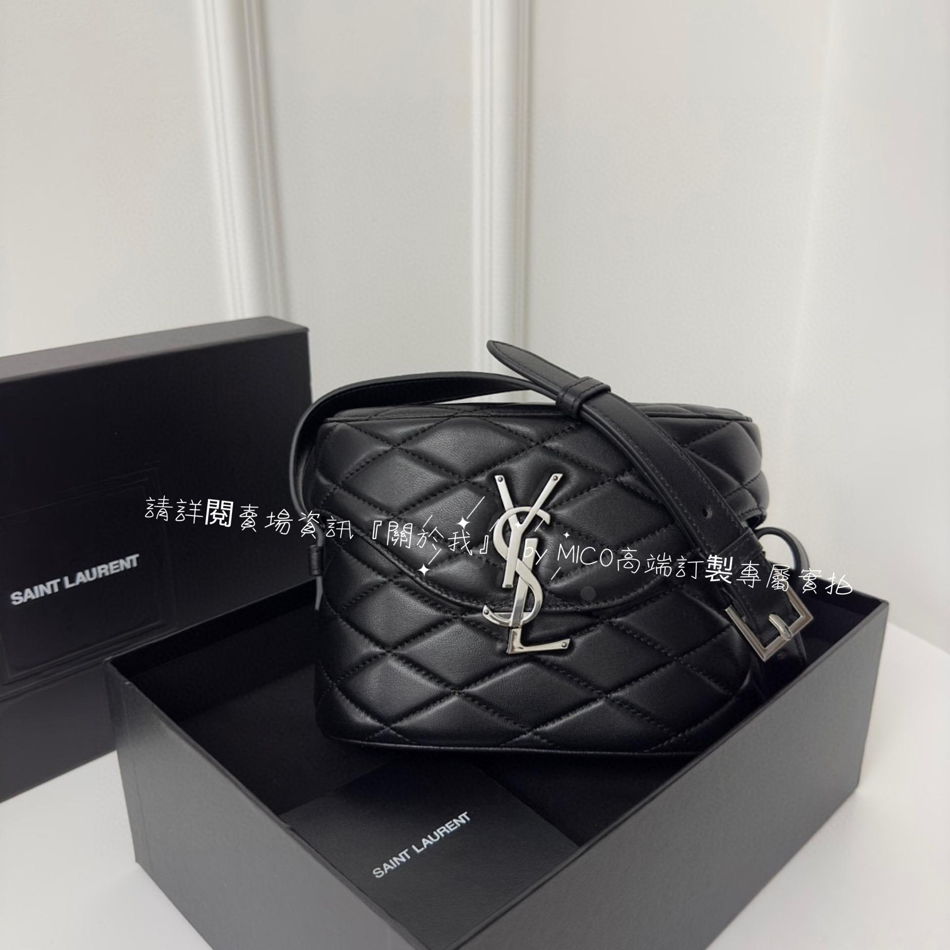 YSL 新款 JUNE絎縫羊皮箱形包/小盒子包 黑色/銀釦 18cm