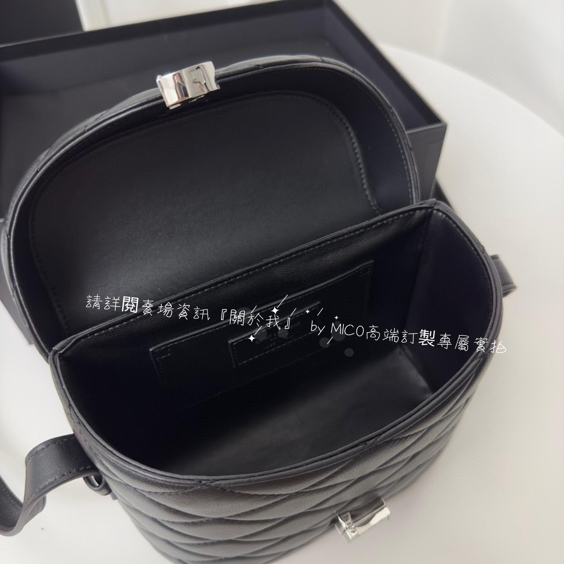 YSL 新款 JUNE絎縫羊皮箱形包/小盒子包 黑色/銀釦 18cm