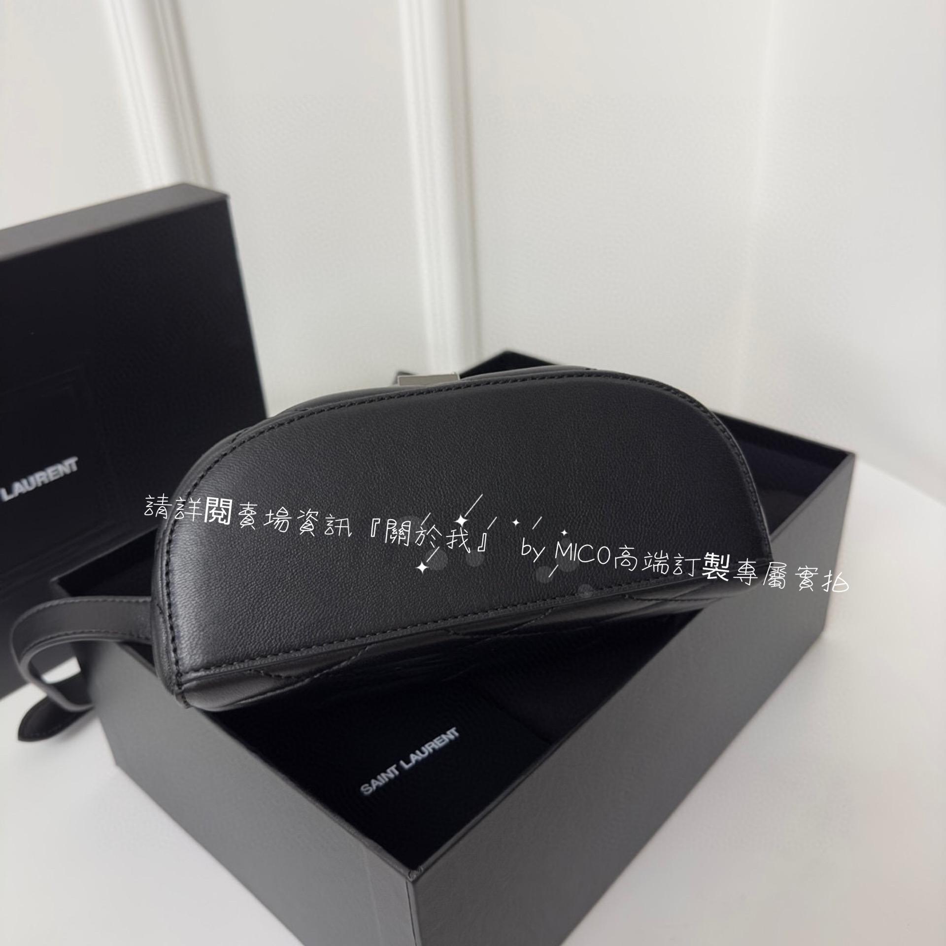 YSL 新款 JUNE絎縫羊皮箱形包/小盒子包 黑色/銀釦 18cm