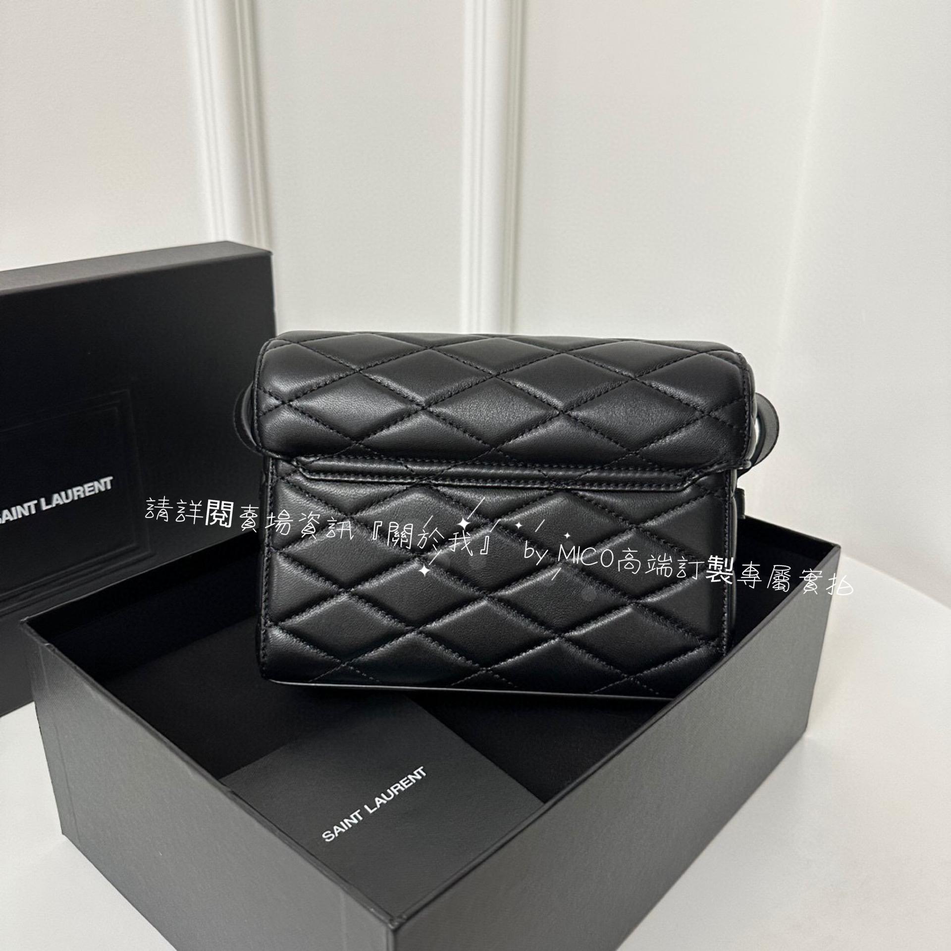 YSL 新款 JUNE絎縫羊皮箱形包/小盒子包 黑色/銀釦 18cm