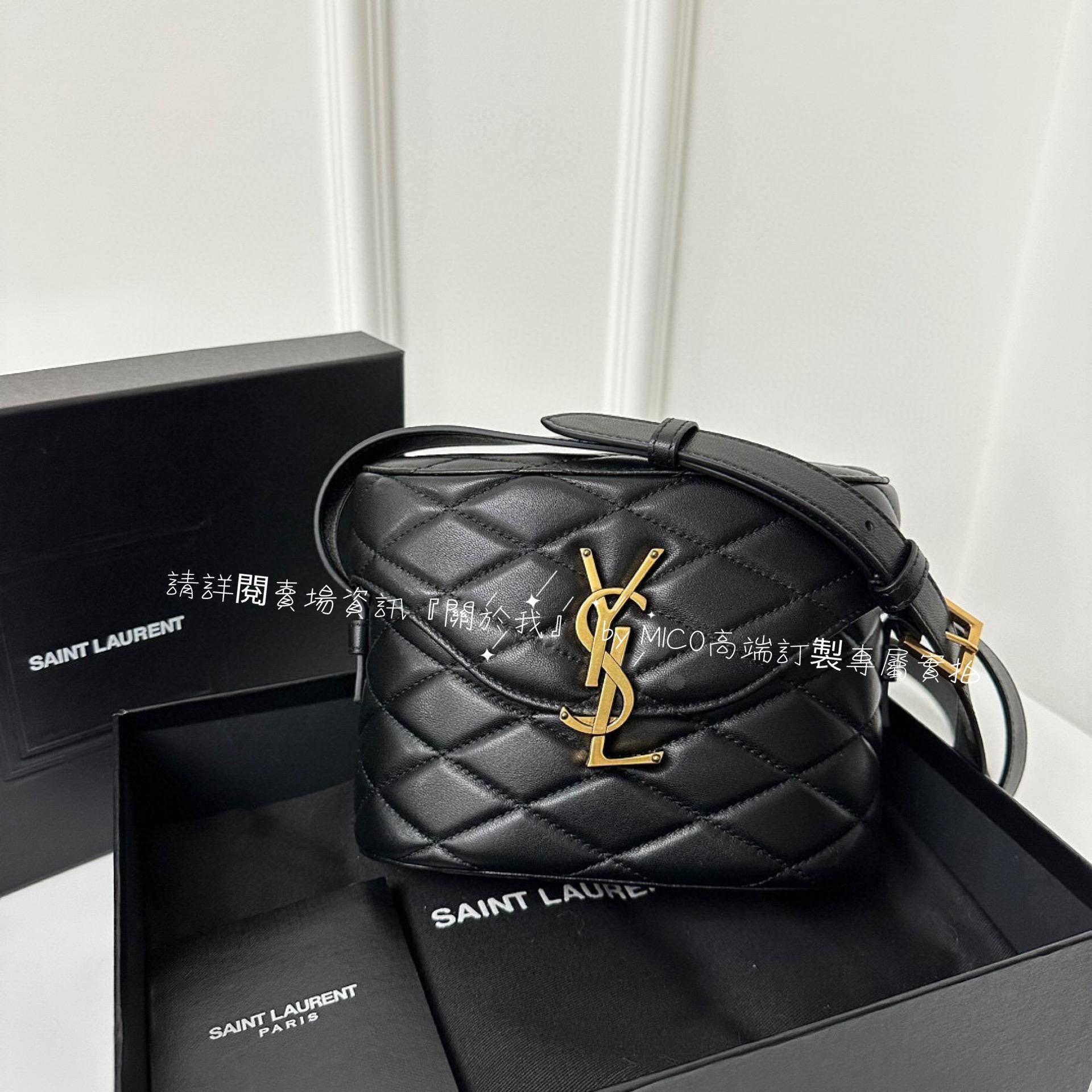 YSL 新款 JUNE絎縫羊皮箱形包/小盒子包 黑色/金釦 18cm