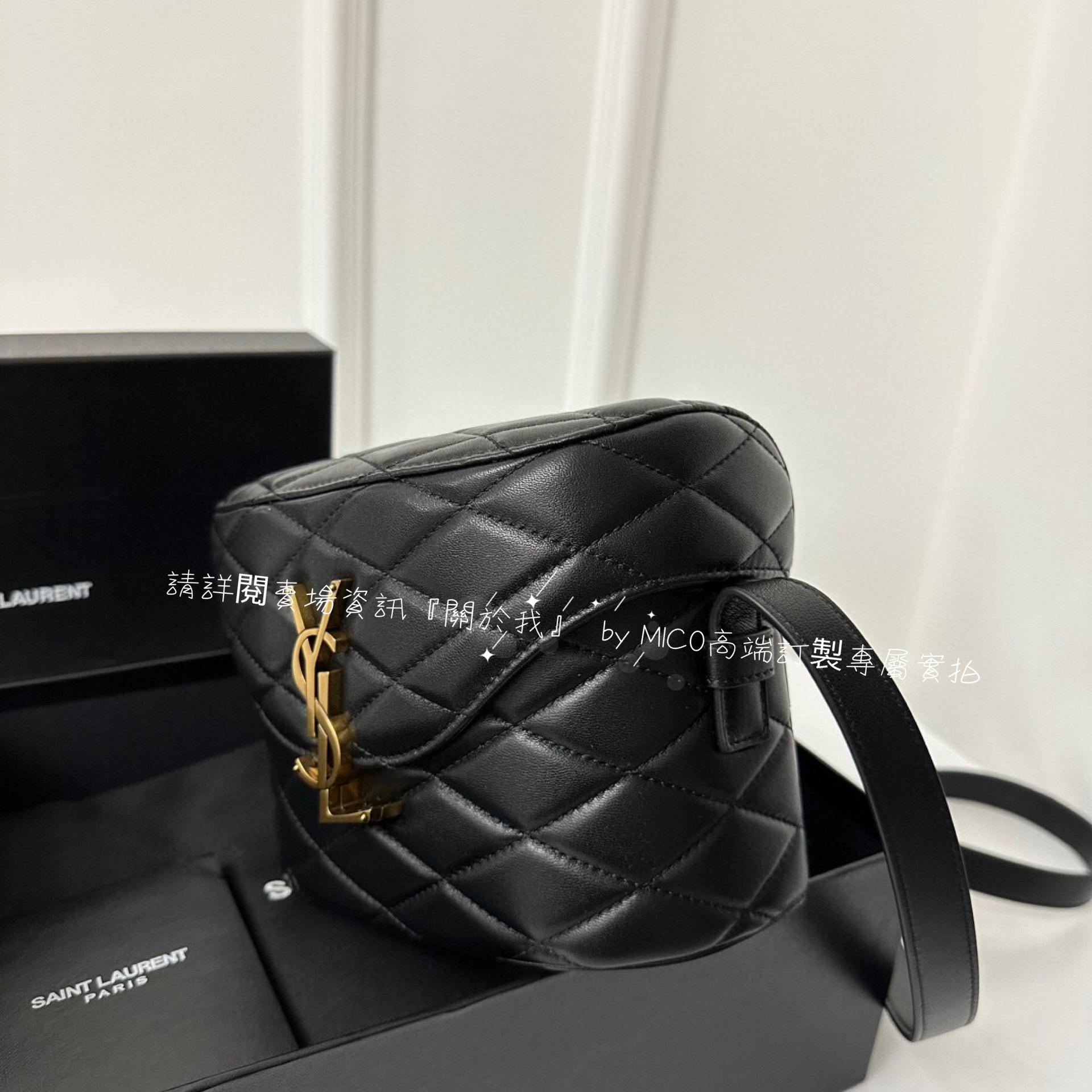 YSL 新款 JUNE絎縫羊皮箱形包/小盒子包 黑色/金釦 18cm