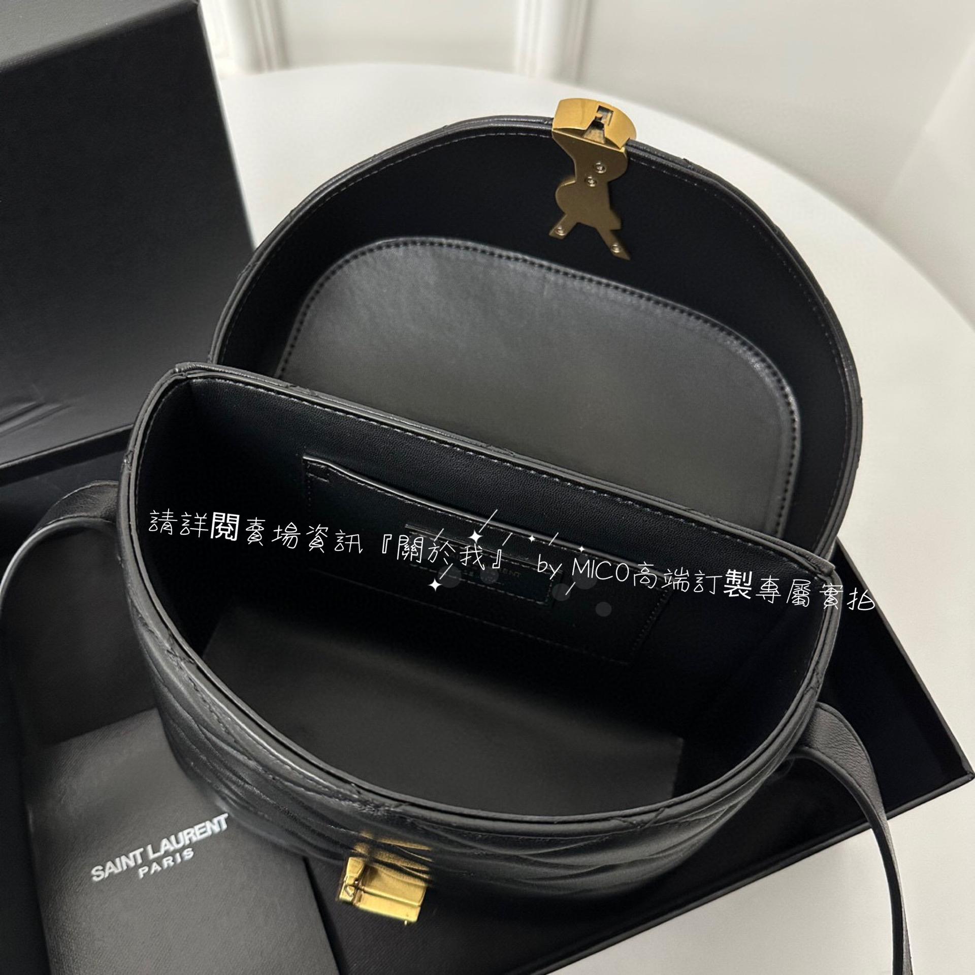 YSL 新款 JUNE絎縫羊皮箱形包/小盒子包 黑色/金釦 18cm