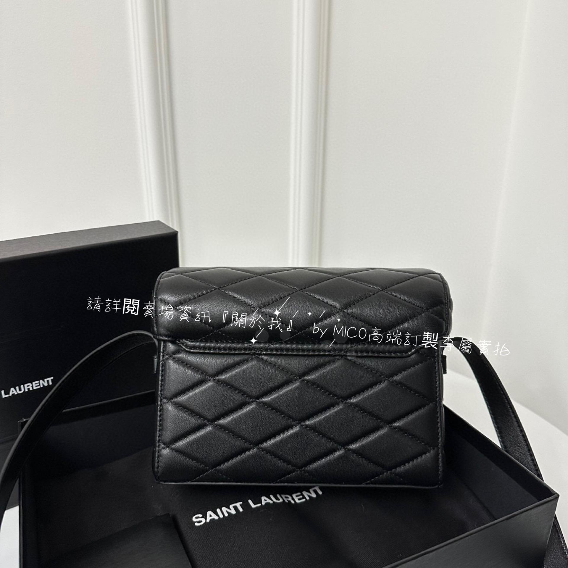 YSL 新款 JUNE絎縫羊皮箱形包/小盒子包 黑色/金釦 18cm