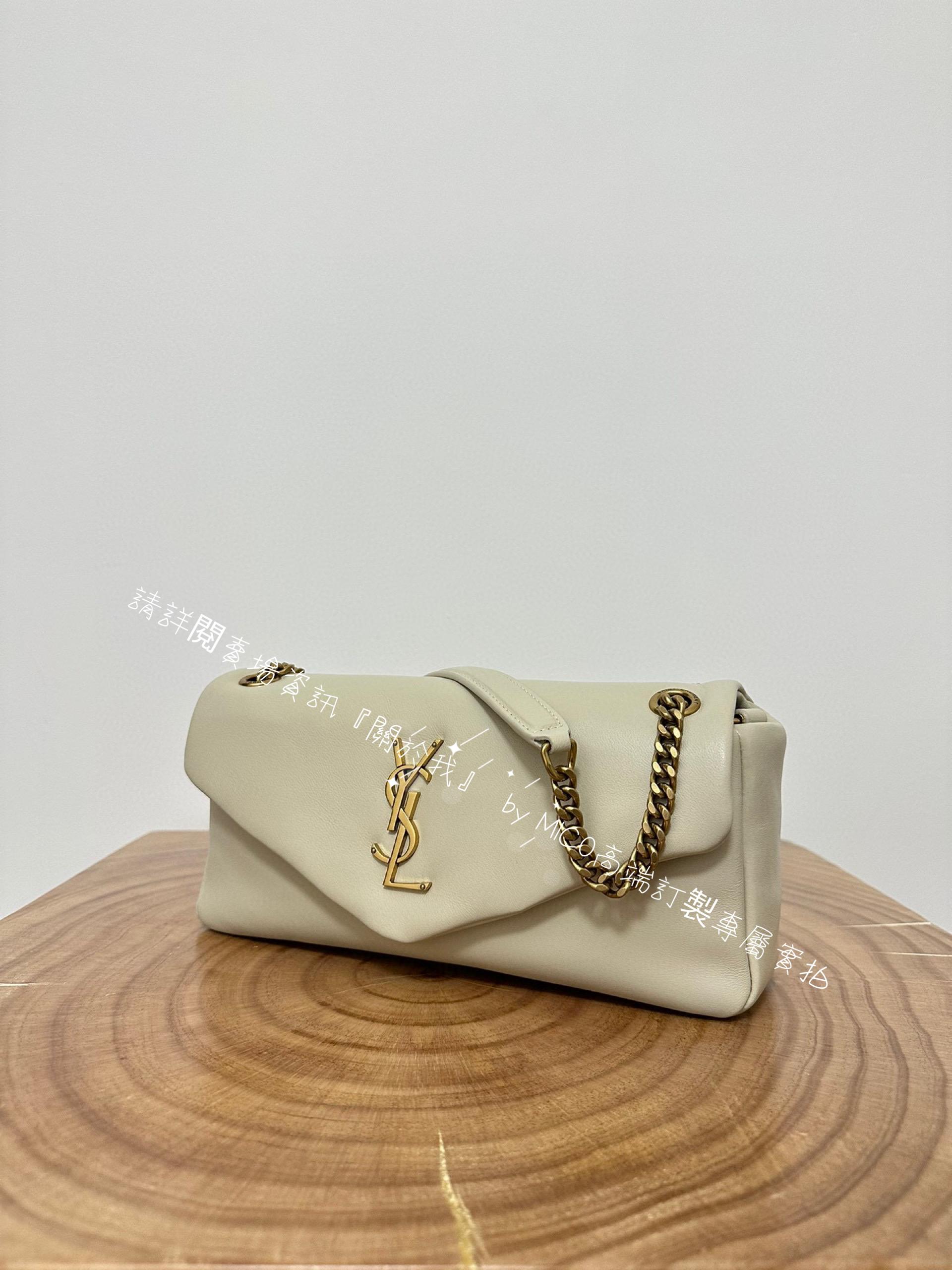 奶白色 YSL Calypso 小羊皮鏈條包/肩背包 26cm