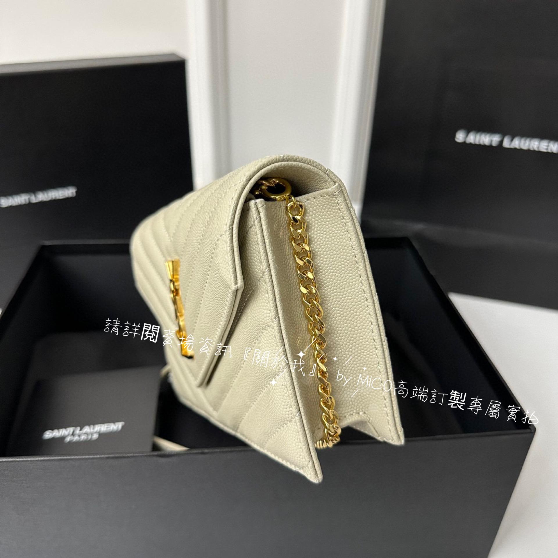 YSL 小號/白金 魚子醬牛皮 WOC 19cm