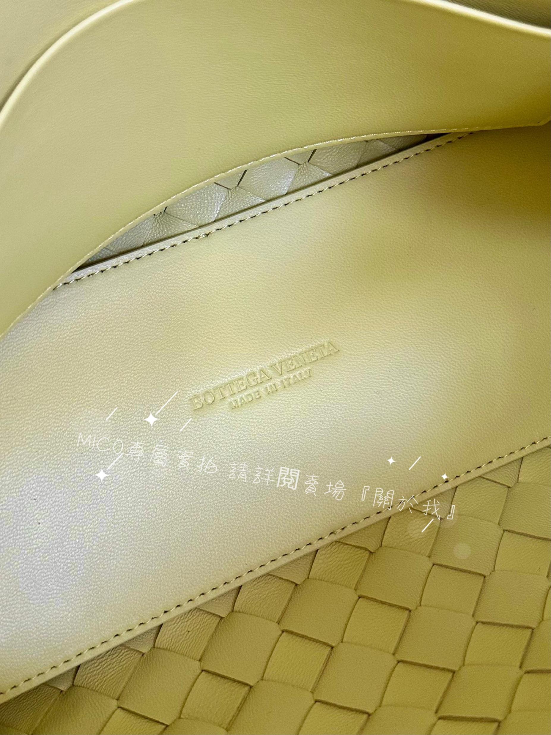 BV 大容量編織托特包 淡黃色/羊皮 小號 andiamo八字扣公文包 24cm