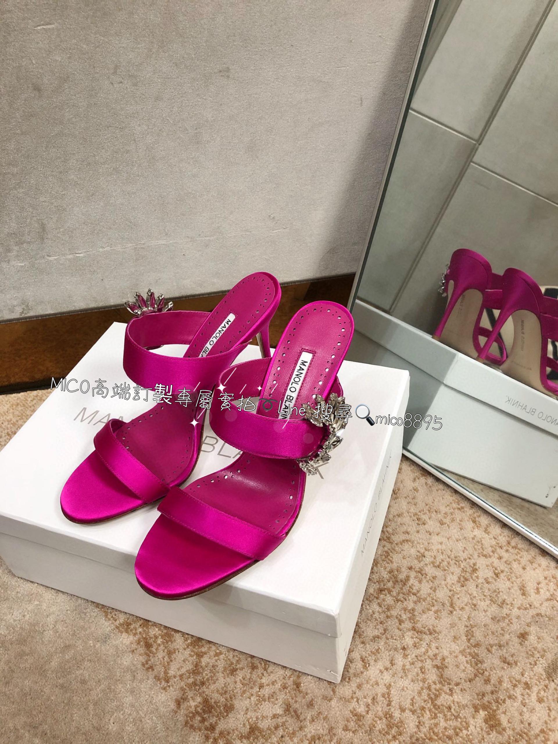 Manolo Blahnik MB 真絲高跟側扣涼鞋 跟鞋 跟高9cm