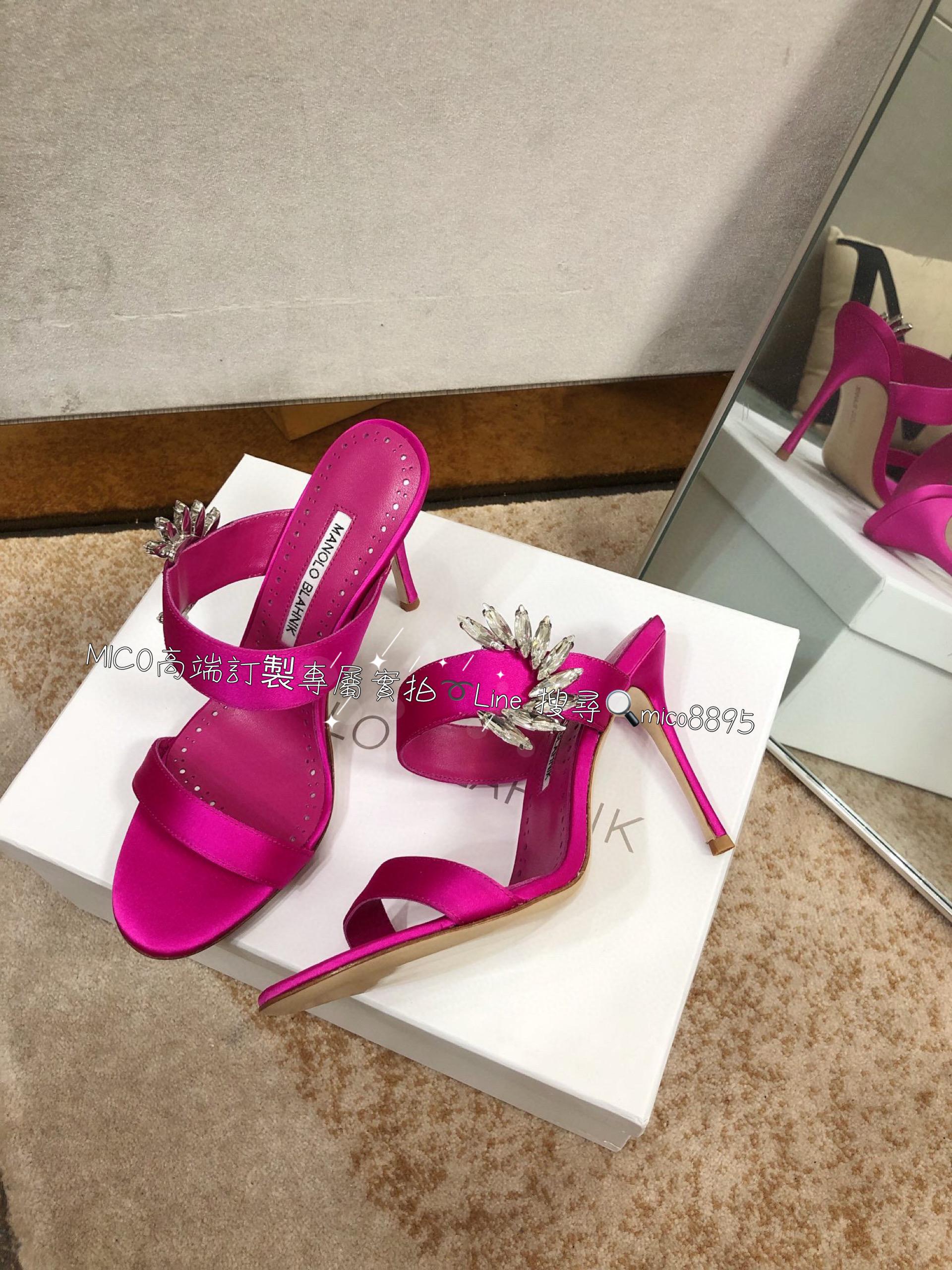 Manolo Blahnik MB 真絲高跟側扣涼鞋 跟鞋 跟高9cm