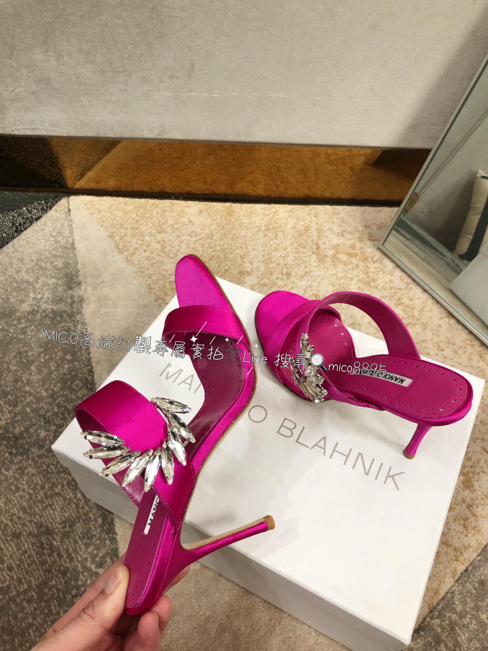 Manolo Blahnik MB 真絲高跟側扣涼鞋 跟鞋 跟高9cm