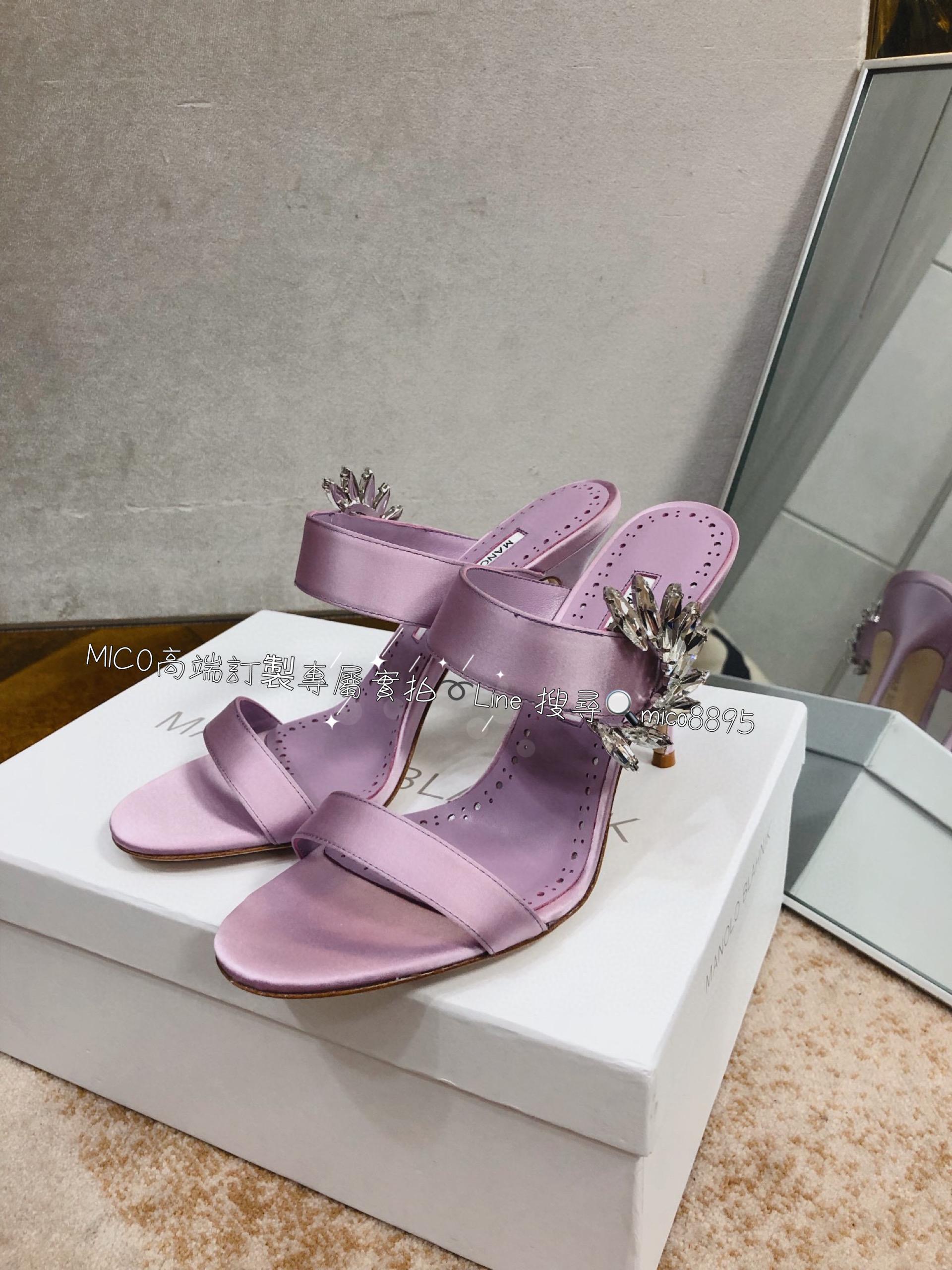 Manolo Blahnik MB 真絲高跟側扣涼鞋 跟鞋 跟高9cm