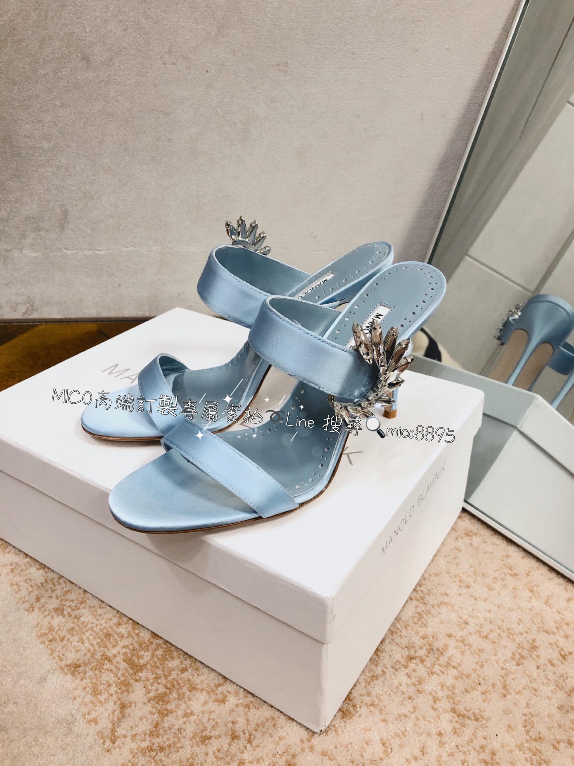 Manolo Blahnik MB 真絲高跟側扣涼鞋 跟鞋 跟高9cm