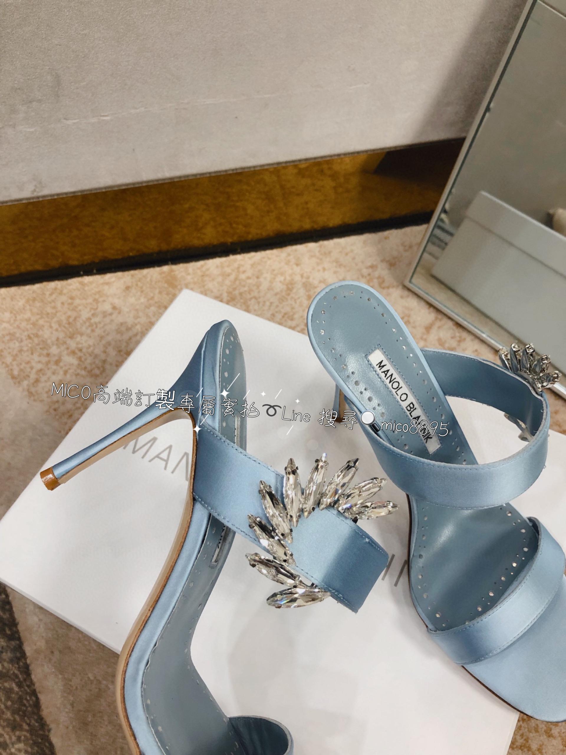 Manolo Blahnik MB 真絲高跟側扣涼鞋 跟鞋 跟高9cm