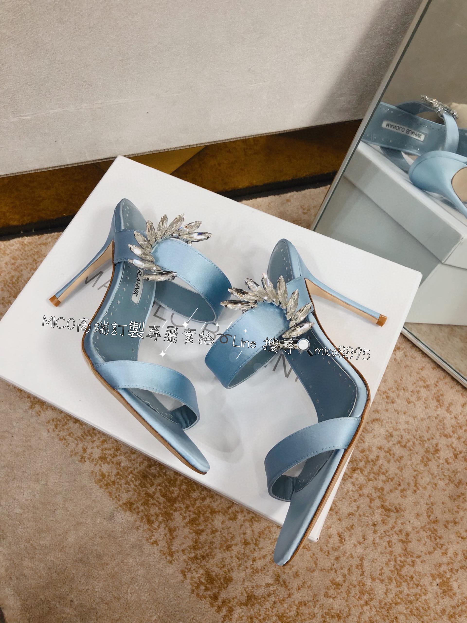 Manolo Blahnik MB 真絲高跟側扣涼鞋 跟鞋 跟高9cm