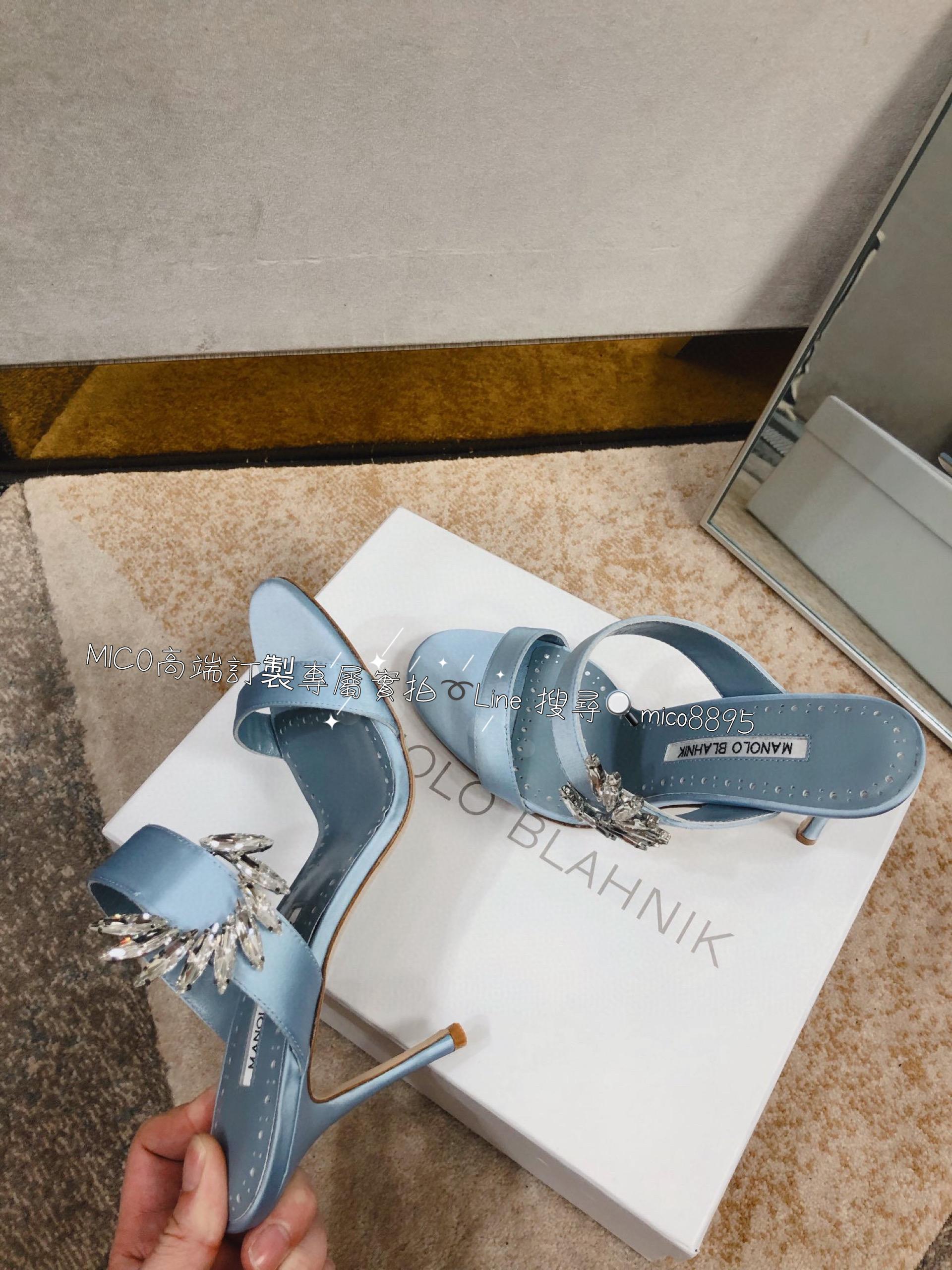 Manolo Blahnik MB 真絲高跟側扣涼鞋 跟鞋 跟高9cm