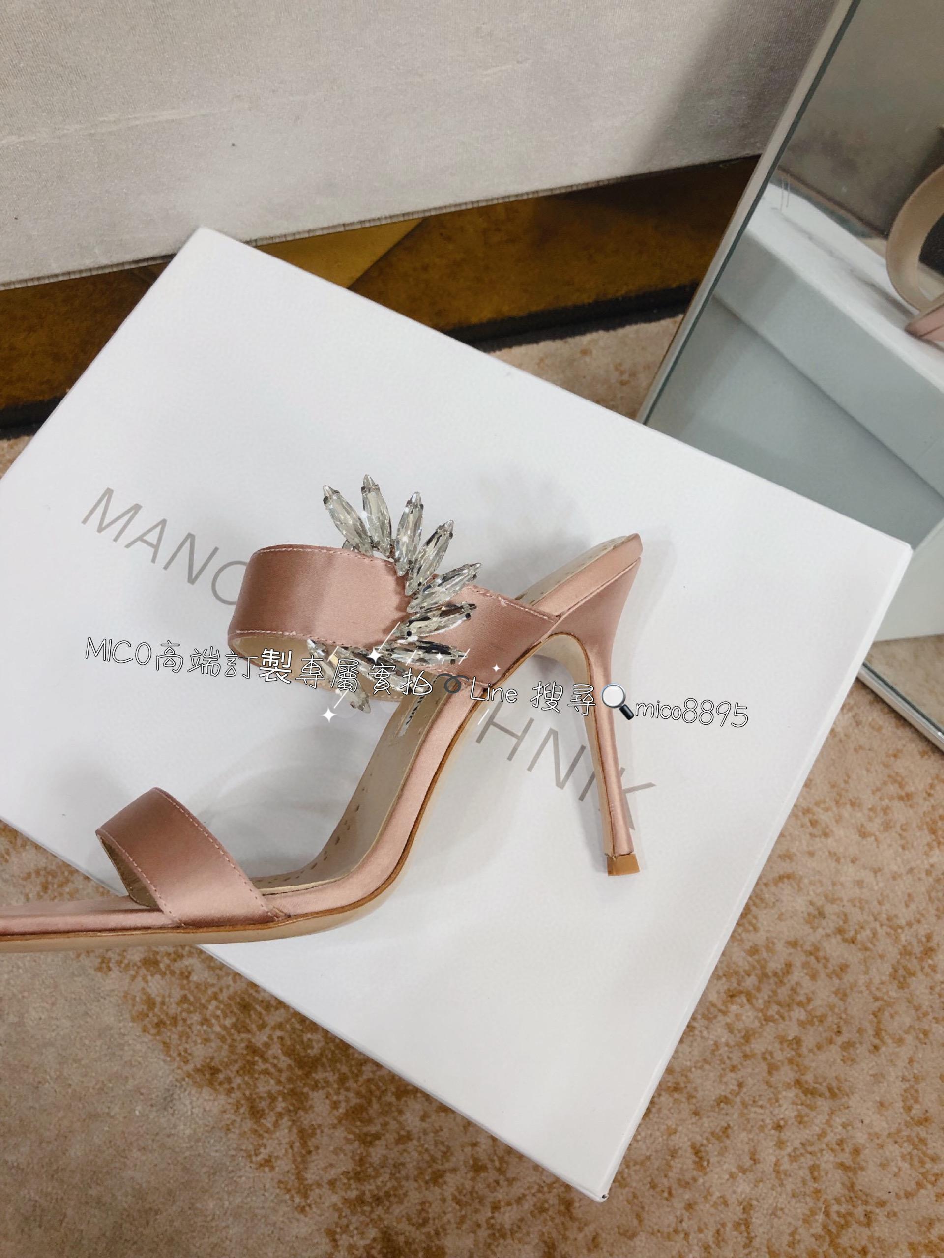 Manolo Blahnik MB 真絲高跟側扣涼鞋 跟鞋 跟高9cm