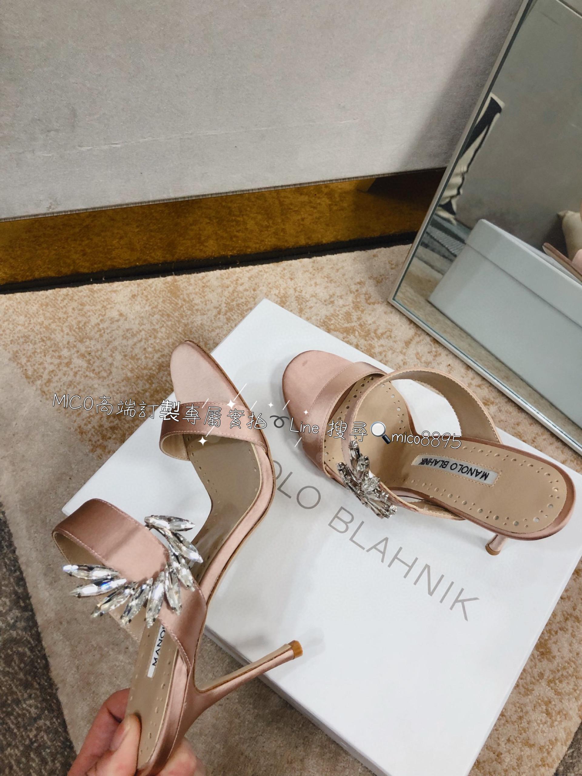 Manolo Blahnik MB 真絲高跟側扣涼鞋 跟鞋 跟高9cm