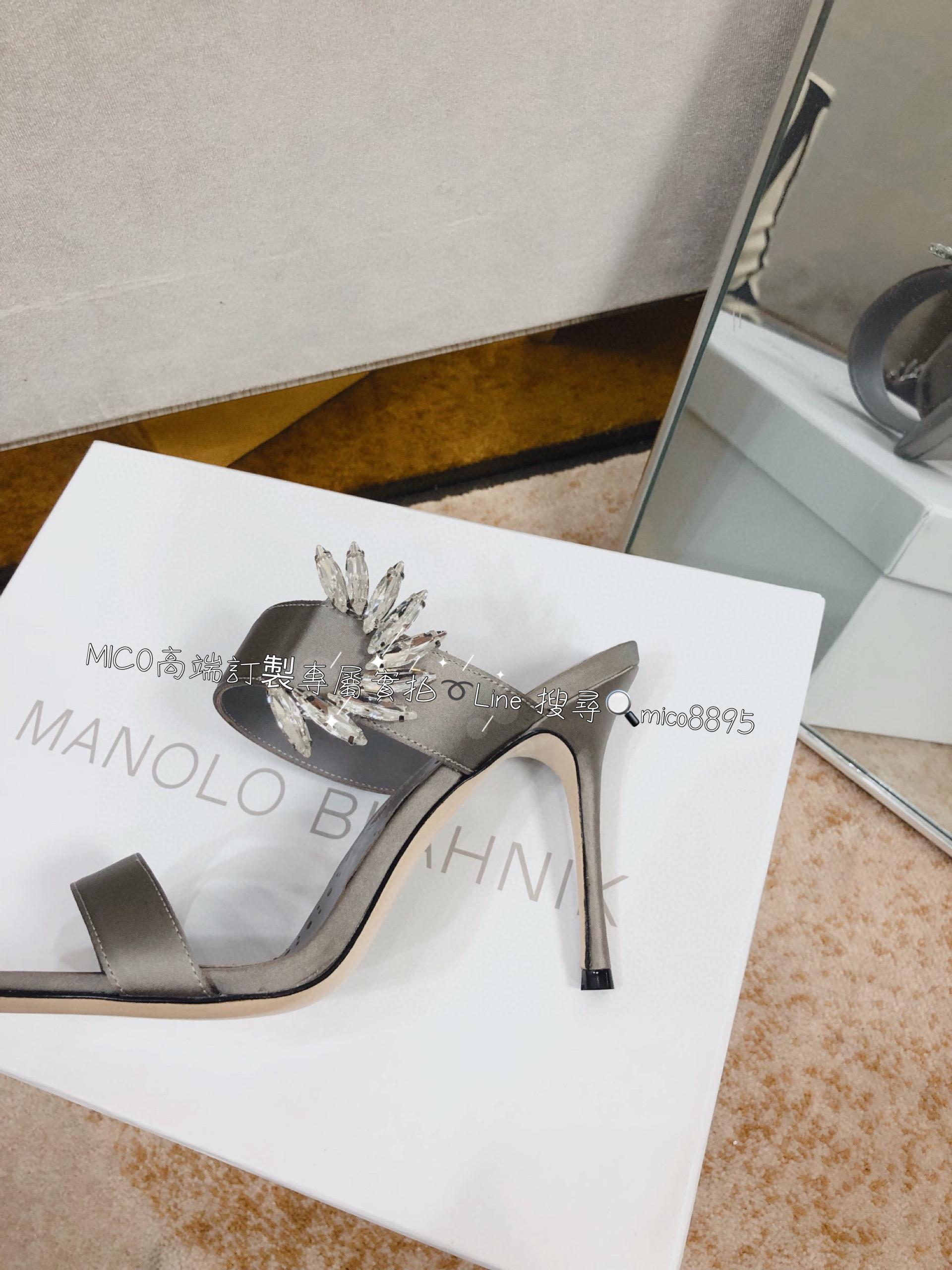 Manolo Blahnik MB 真絲高跟側扣涼鞋 跟鞋 跟高9cm