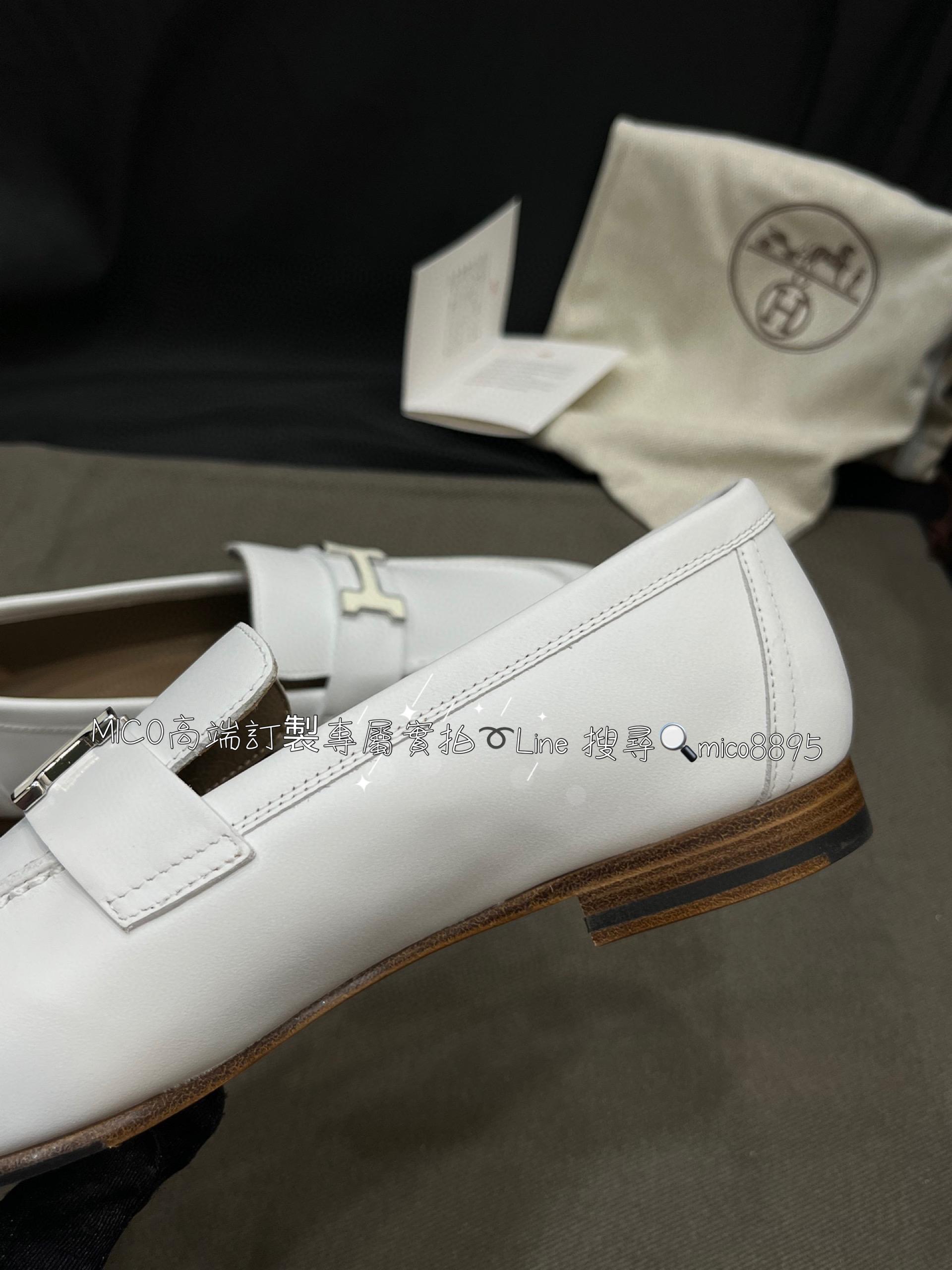 Hermes 愛馬仕 手工製作 白色 琺瑯扣樂福鞋/休閒鞋 休閒慵懶風格 35-40